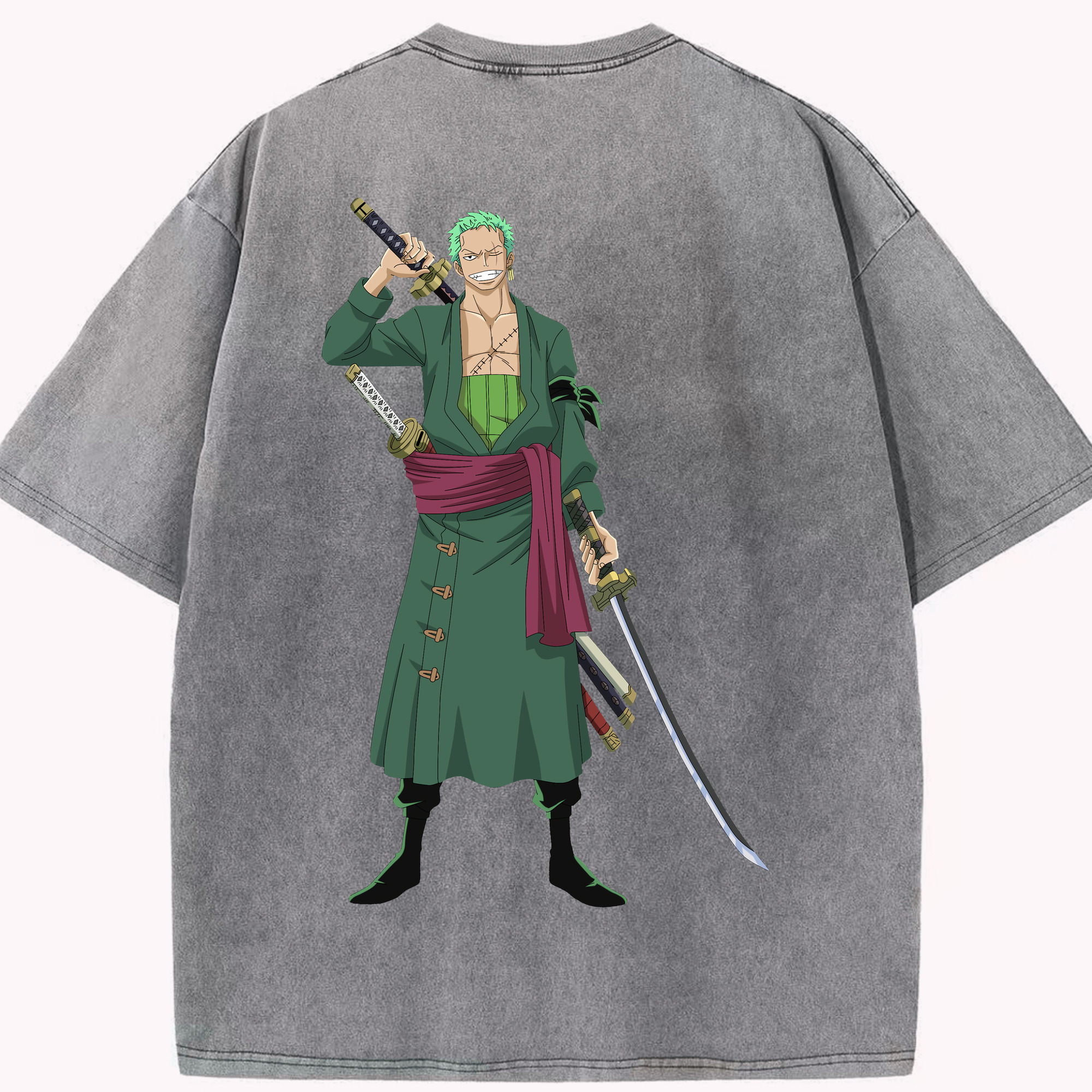 ワンピース ロロノア・ゾロ ONE PIECE Roronoa Zoro 綿100% ヴィンテージ風 半袖Tシャツ（背面プリント）