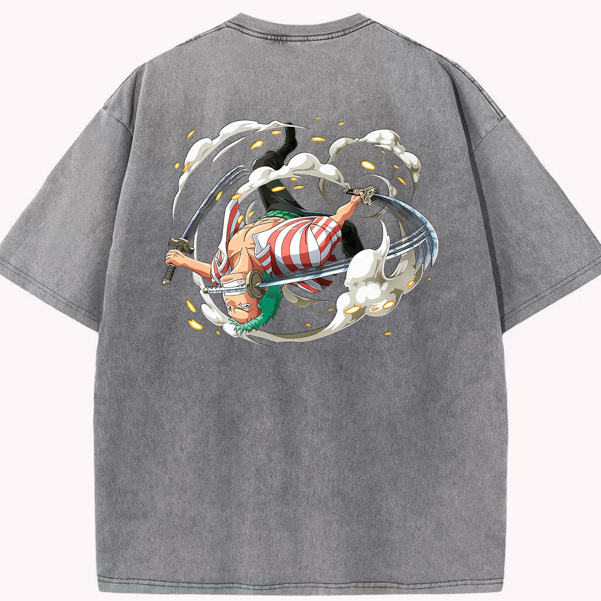 ワンピース ロロノア・ゾロ ONE PIECE Roronoa Zoro 綿100% ヴィンテージ風 半袖Tシャツ（背面プリント）