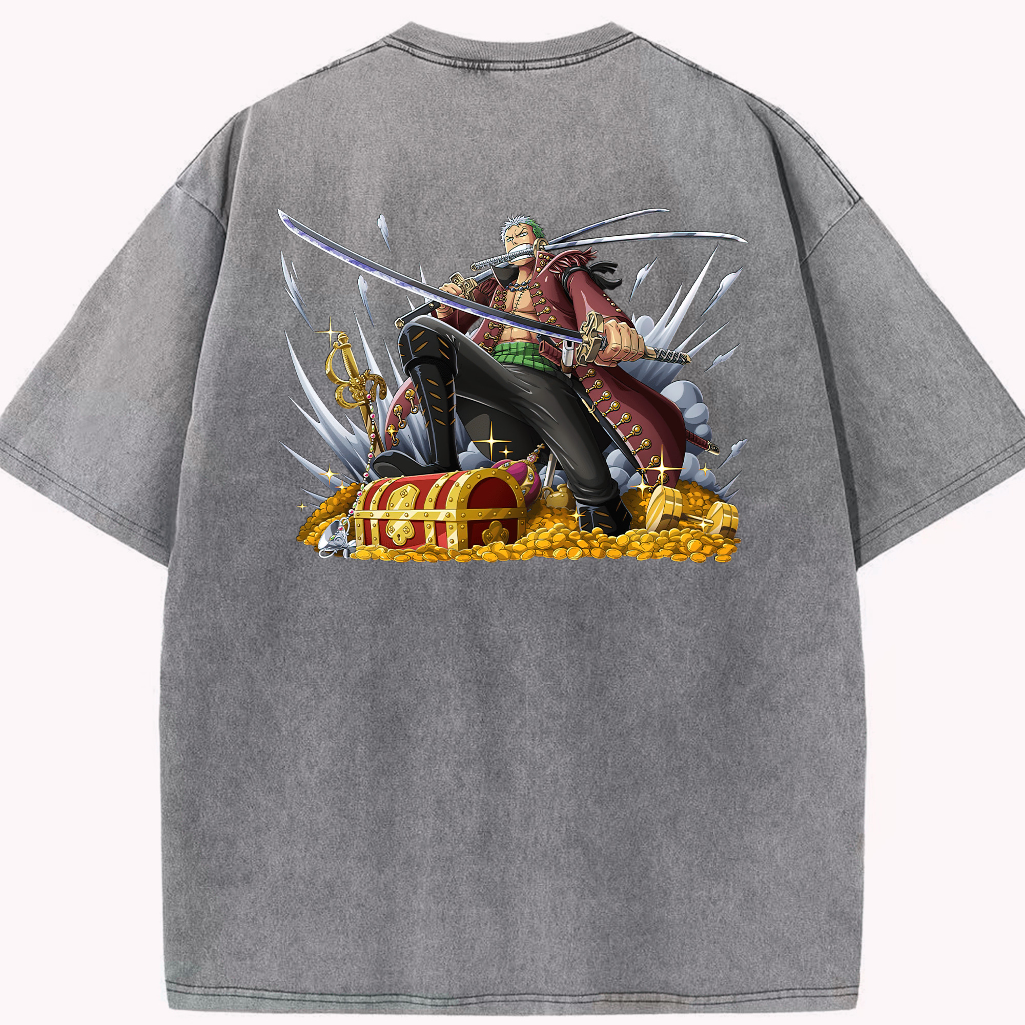 ワンピース ロロノア・ゾロ ONE PIECE Roronoa Zoro 綿100% ヴィンテージ風 半袖Tシャツ（背面プリント）