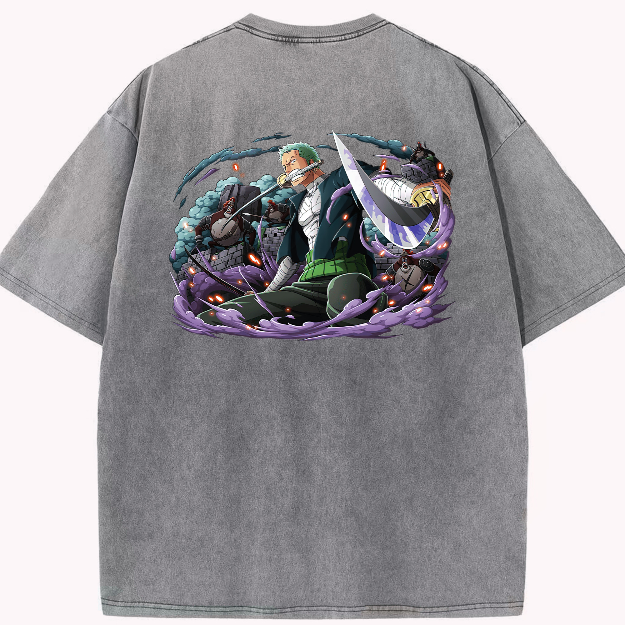 ワンピース ロロノア・ゾロ ONE PIECE Roronoa Zoro 綿100% ヴィンテージ風 半袖Tシャツ（背面プリント）