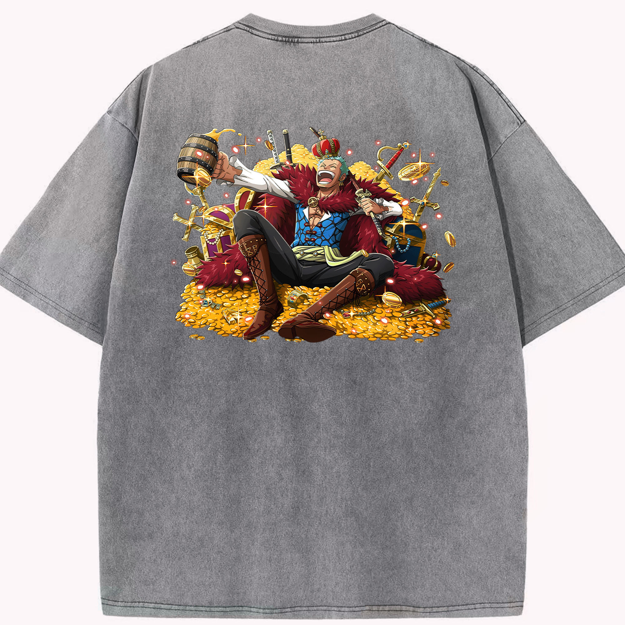 ワンピース ロロノア・ゾロ ONE PIECE Roronoa Zoro 綿100% ヴィンテージ風 半袖Tシャツ（背面プリント）