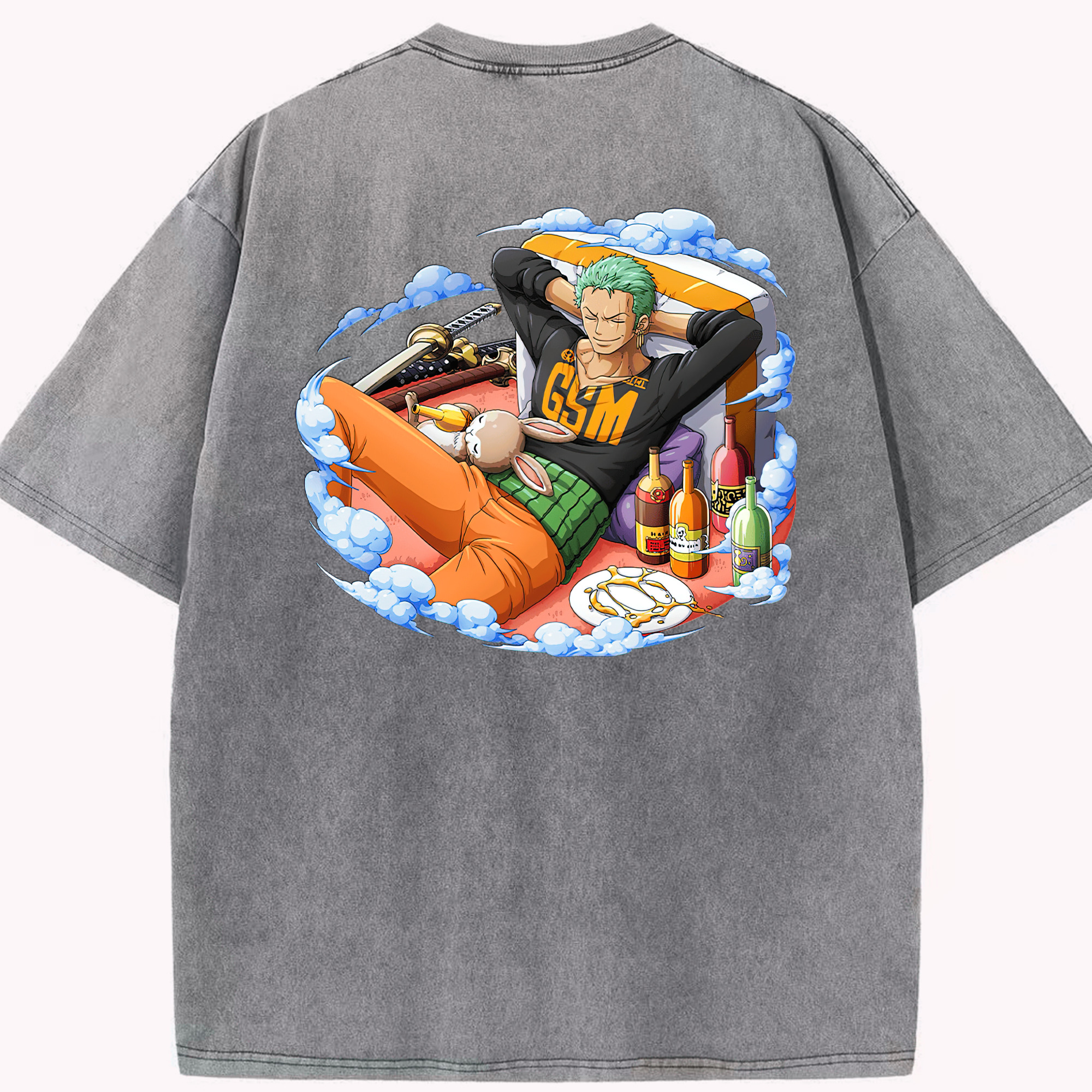 ワンピース ロロノア・ゾロ ONE PIECE Roronoa Zoro 綿100% ヴィンテージ風 半袖Tシャツ（背面プリント）