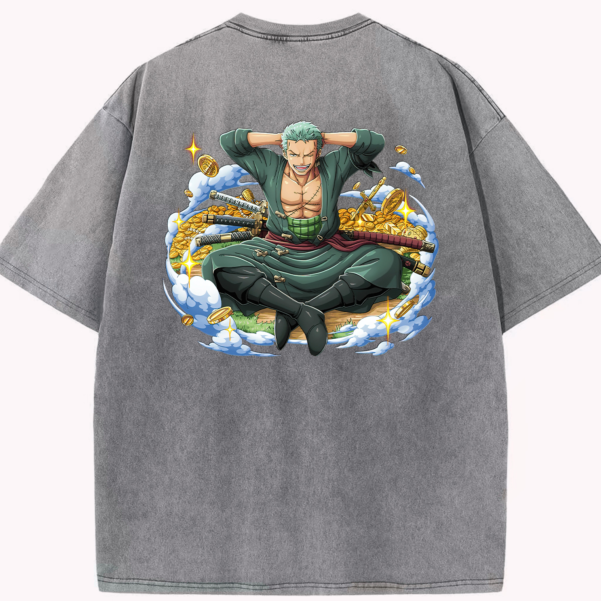ワンピース ロロノア・ゾロ ONE PIECE Roronoa Zoro 綿100% ヴィンテージ風 半袖Tシャツ（背面プリント）