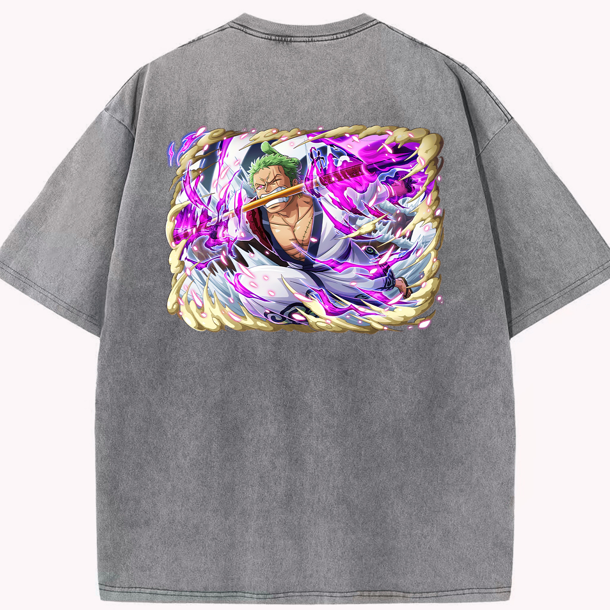 ワンピース ロロノア・ゾロ ONE PIECE Roronoa Zoro 綿100% ヴィンテージ風 半袖Tシャツ（背面プリント）