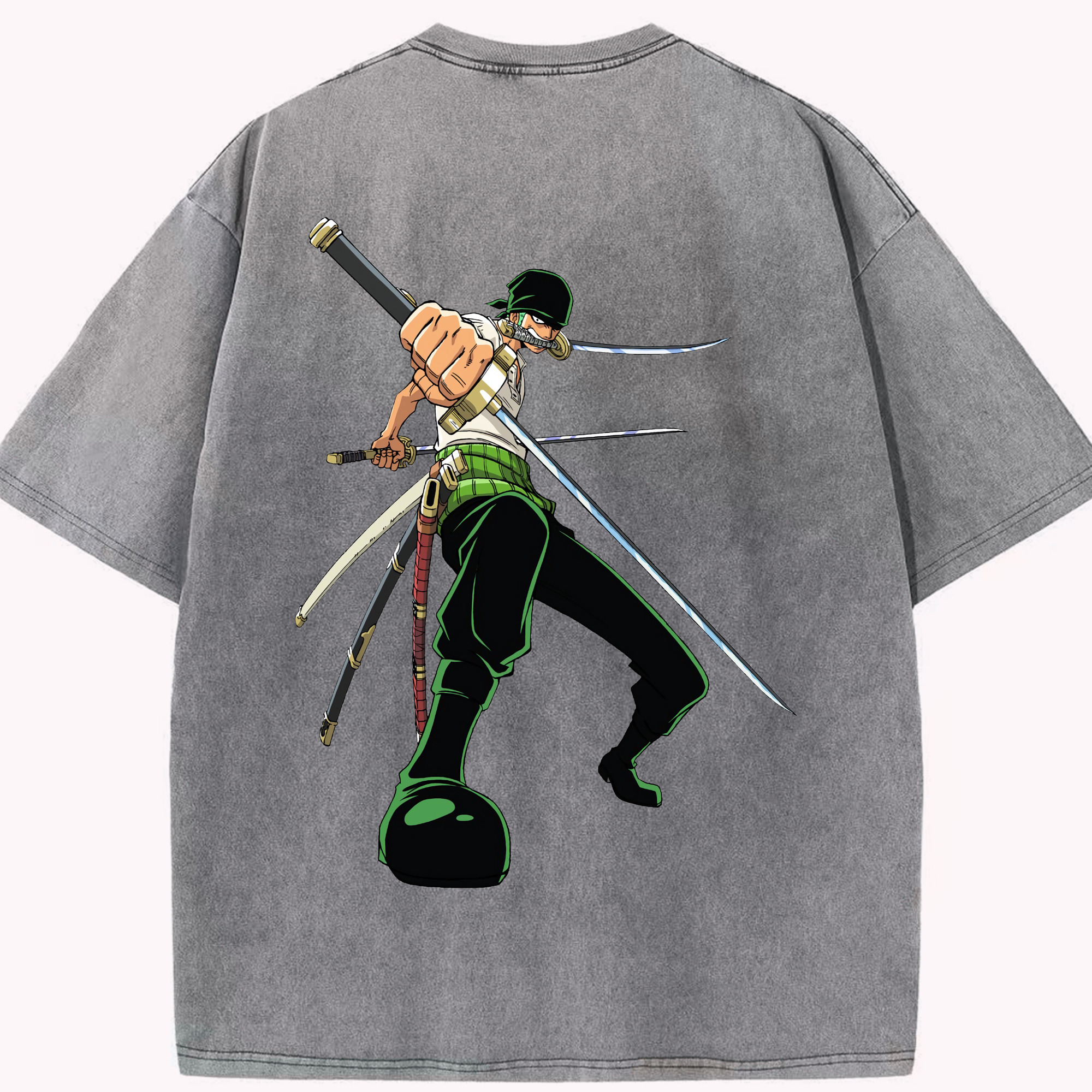 ワンピース ロロノア・ゾロ ONE PIECE Roronoa Zoro 綿100% ヴィンテージ風 半袖Tシャツ（背面プリント）