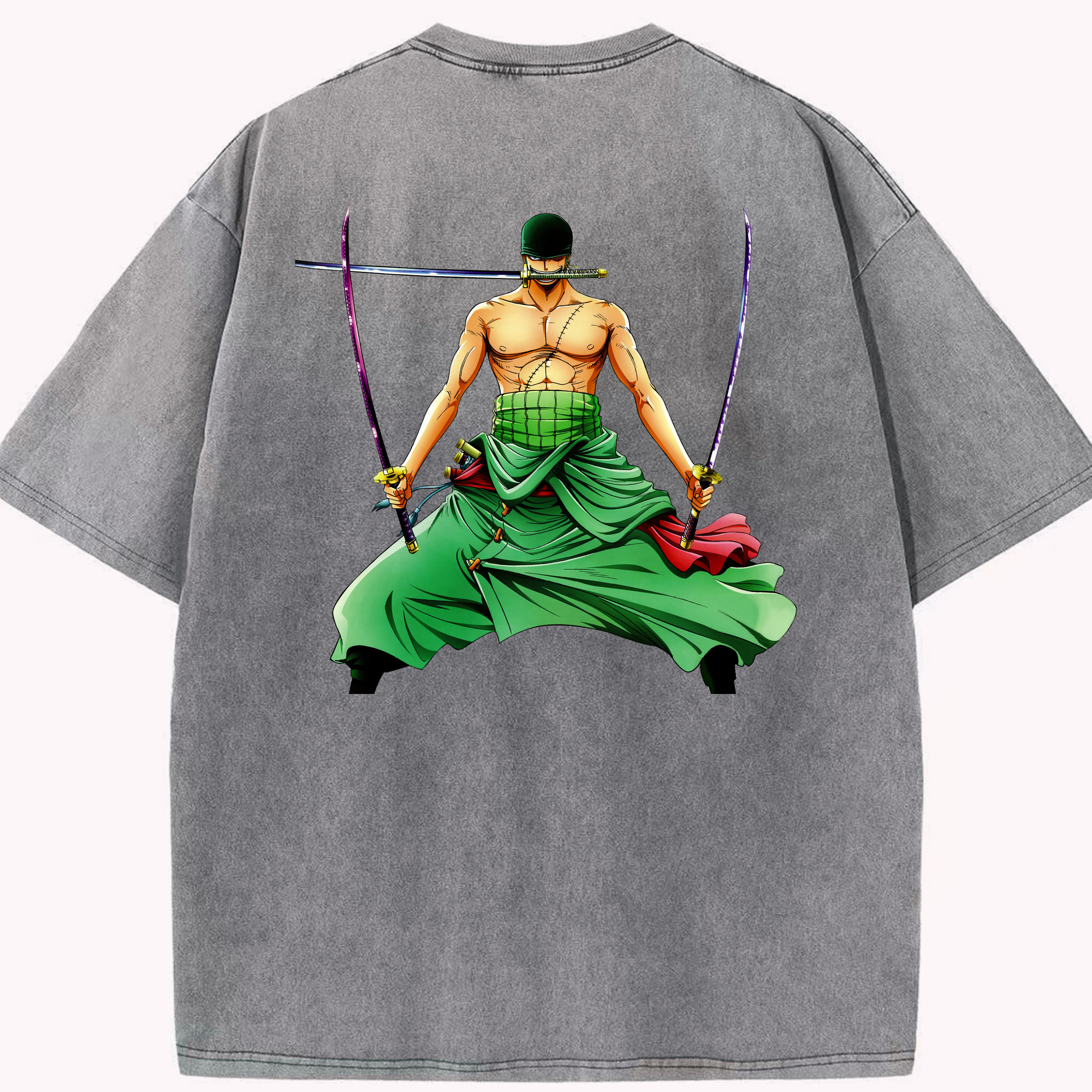 （画像用） ワンピース ロロノア・ゾロ ONE PIECE Roronoa Zoro 綿100% ヴィンテージ風 半袖Tシャツ（背面プリント）