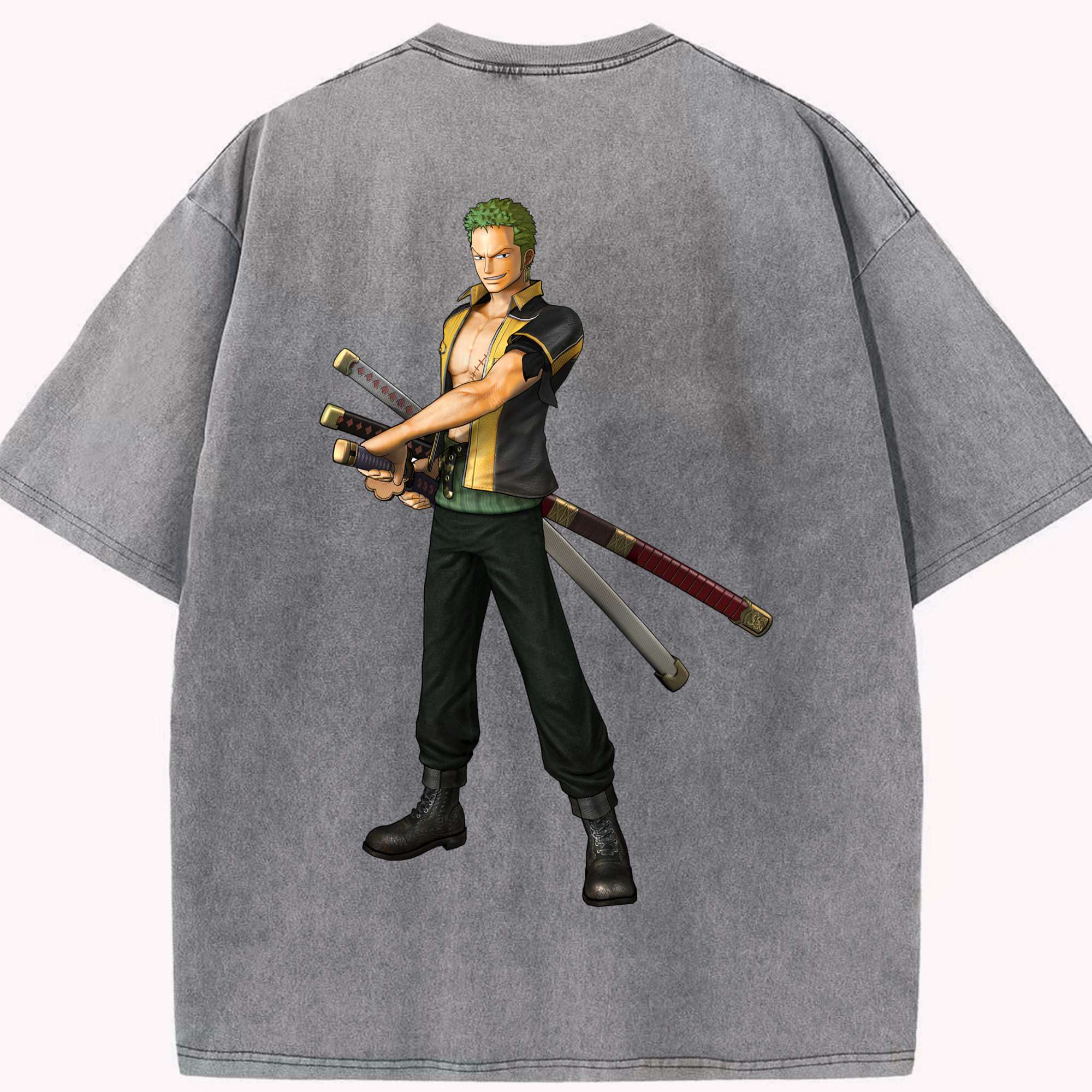 ワンピース ロロノア・ゾロ ONE PIECE Roronoa Zoro 綿100% ヴィンテージ風 半袖Tシャツ（背面プリント）