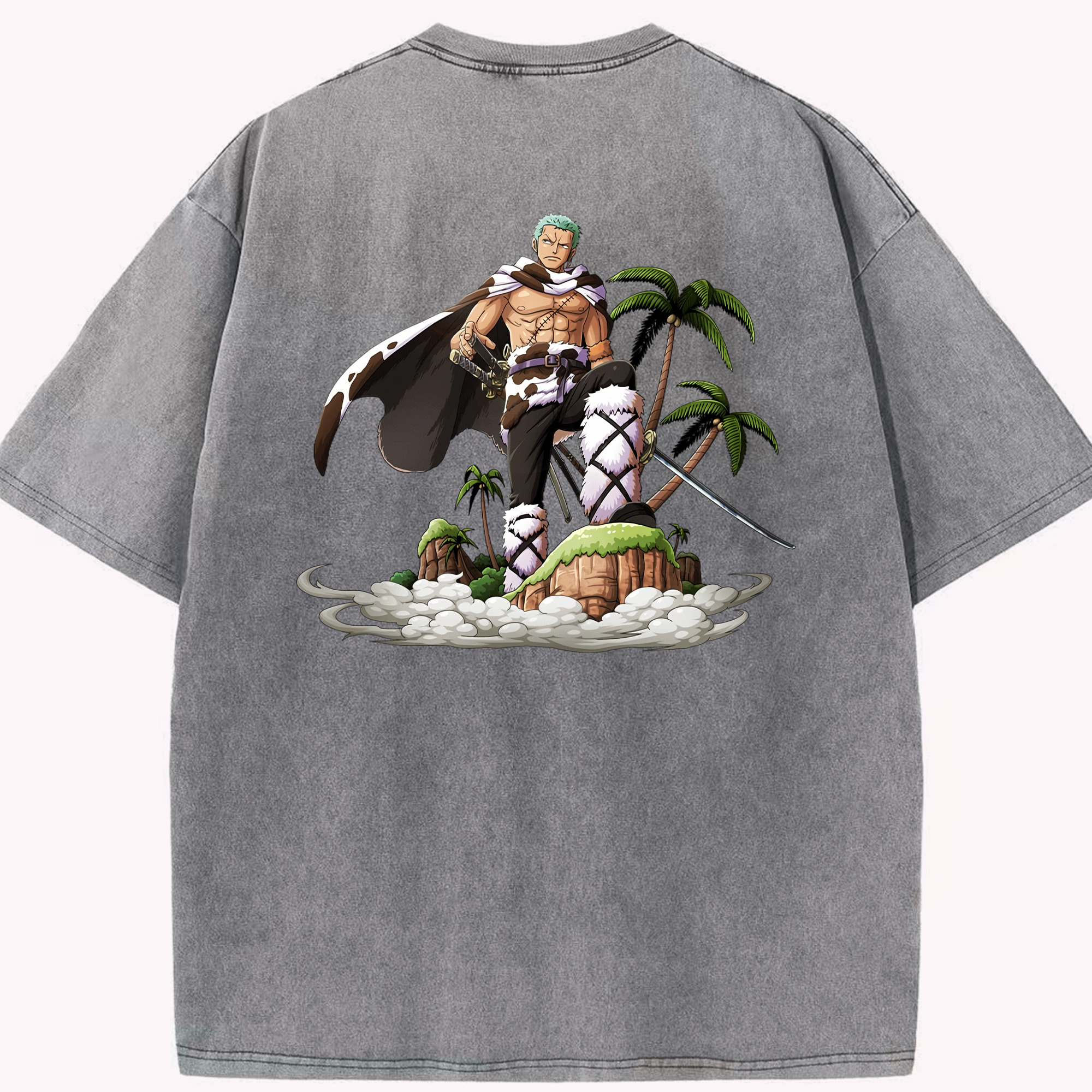 ワンピース ロロノア・ゾロ ONE PIECE Roronoa Zoro 綿100% ヴィンテージ風 半袖Tシャツ（背面プリント）