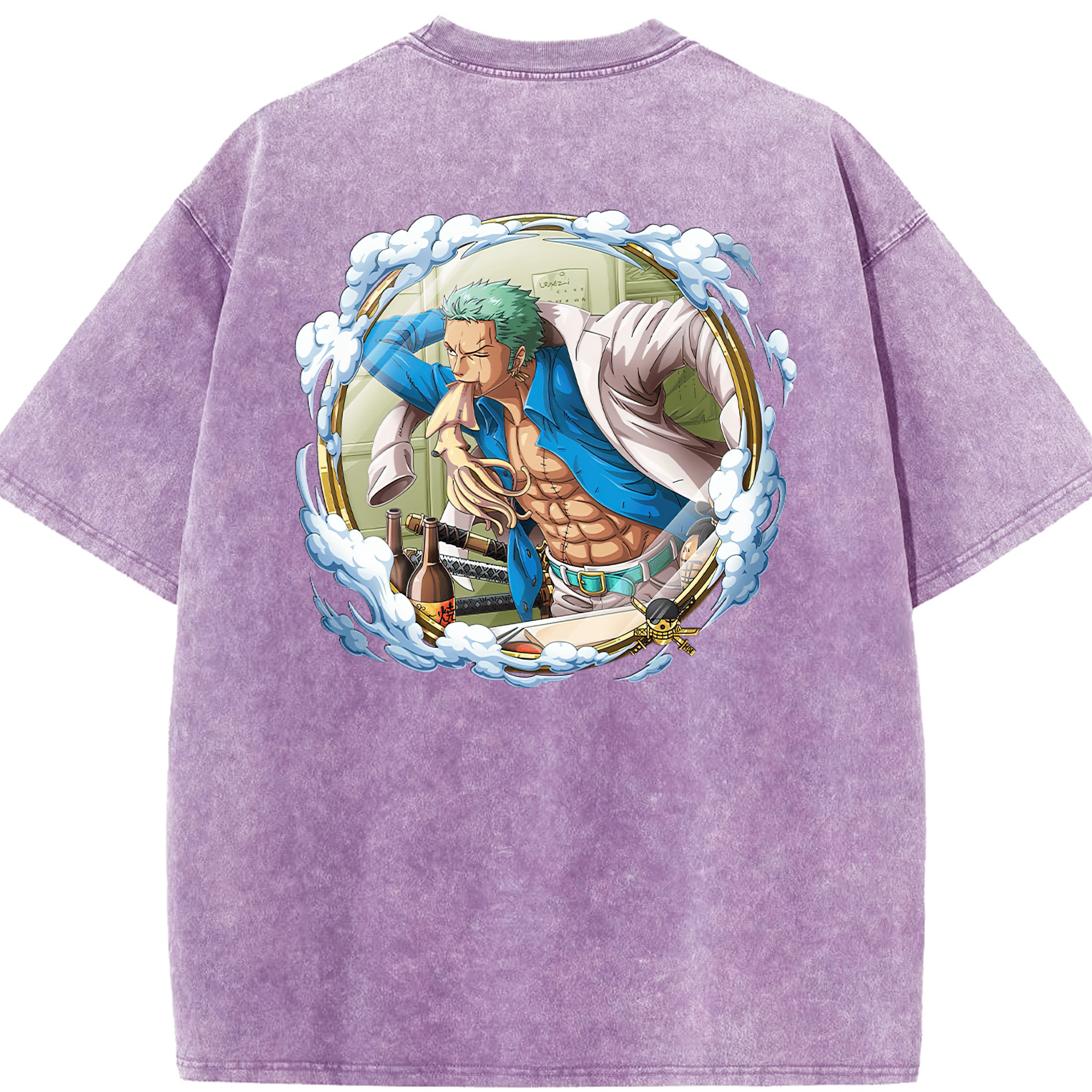 ワンピース ロロノア・ゾロ ONE PIECE Roronoa Zoro 綿100% ヴィンテージ風 半袖Tシャツ（背面プリント）