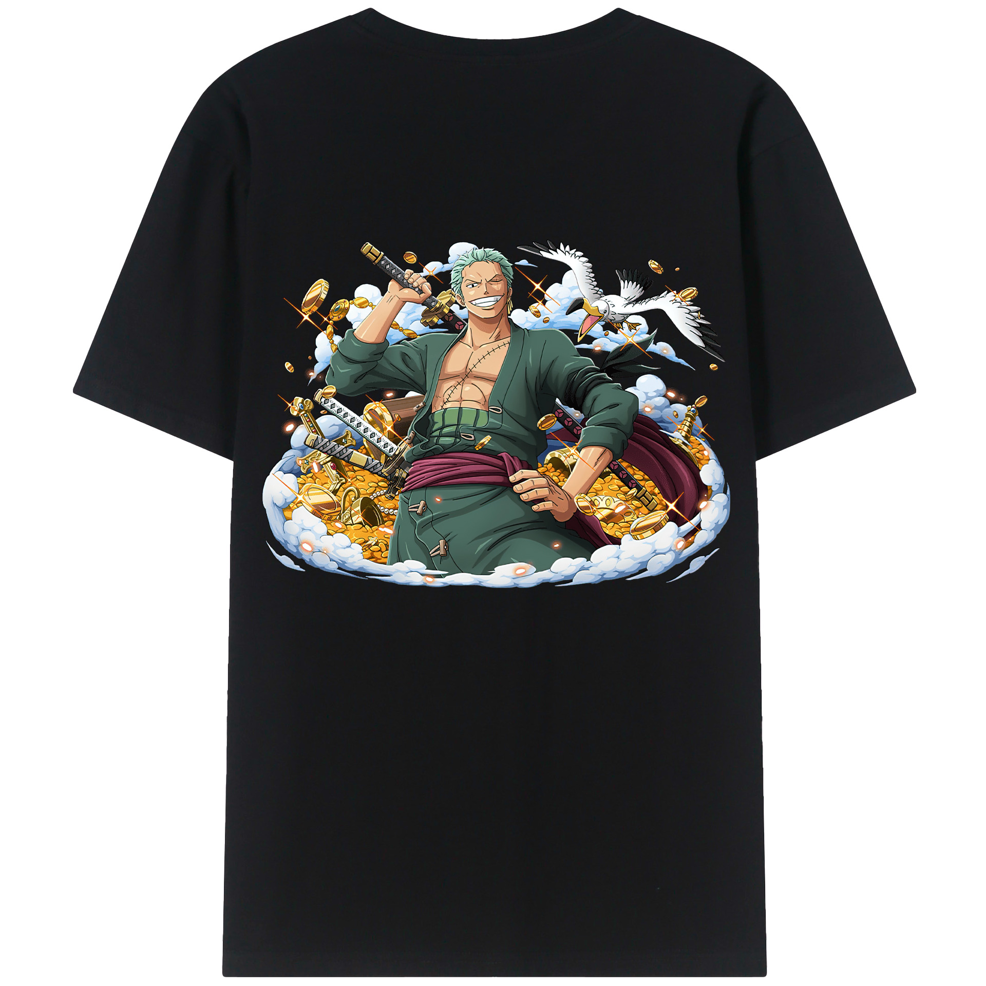 ワンピース ロロノア・ゾロ ONE PIECE Roronoa Zoro 綿100％ メンズ半袖Tシャツ（バックプリント） 通気性