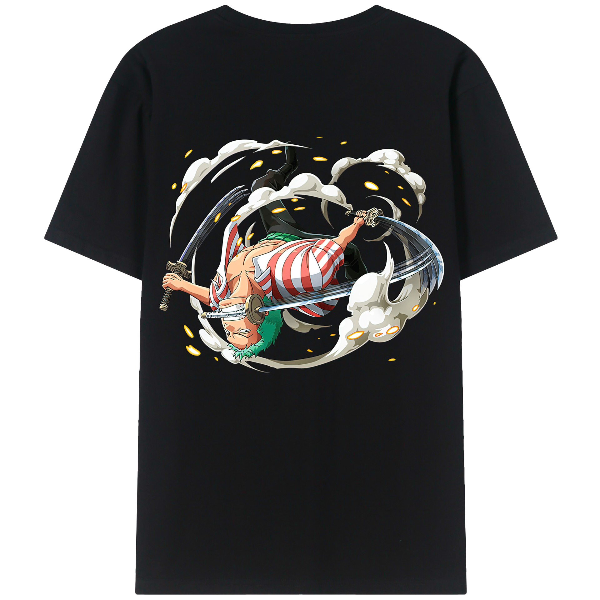 ワンピース ロロノア・ゾロ ONE PIECE Roronoa Zoro 綿100％ メンズ半袖Tシャツ（バックプリント） 通気性