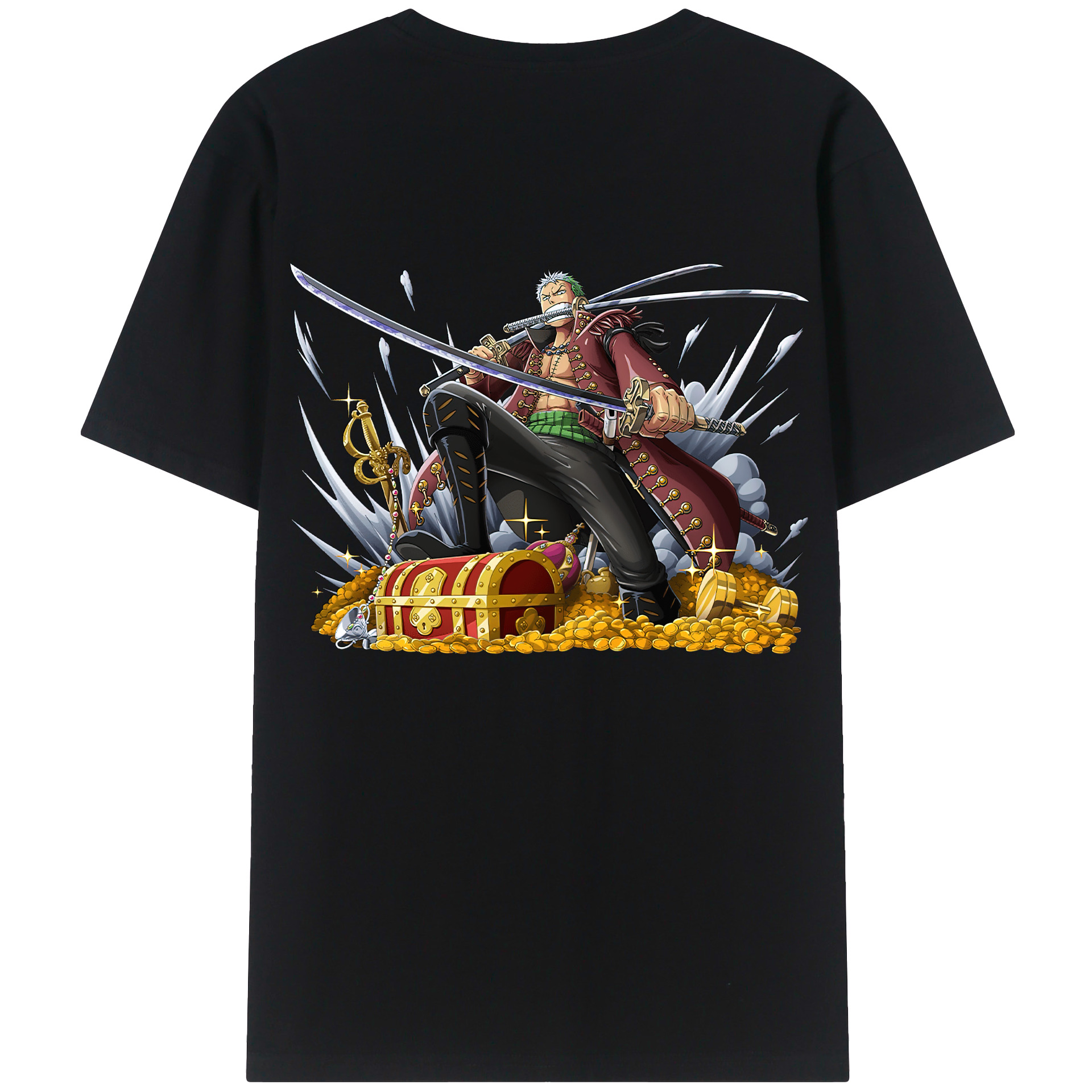 ワンピース ロロノア・ゾロ ONE PIECE Roronoa Zoro 綿100％ メンズ半袖Tシャツ（バックプリント） 通気性