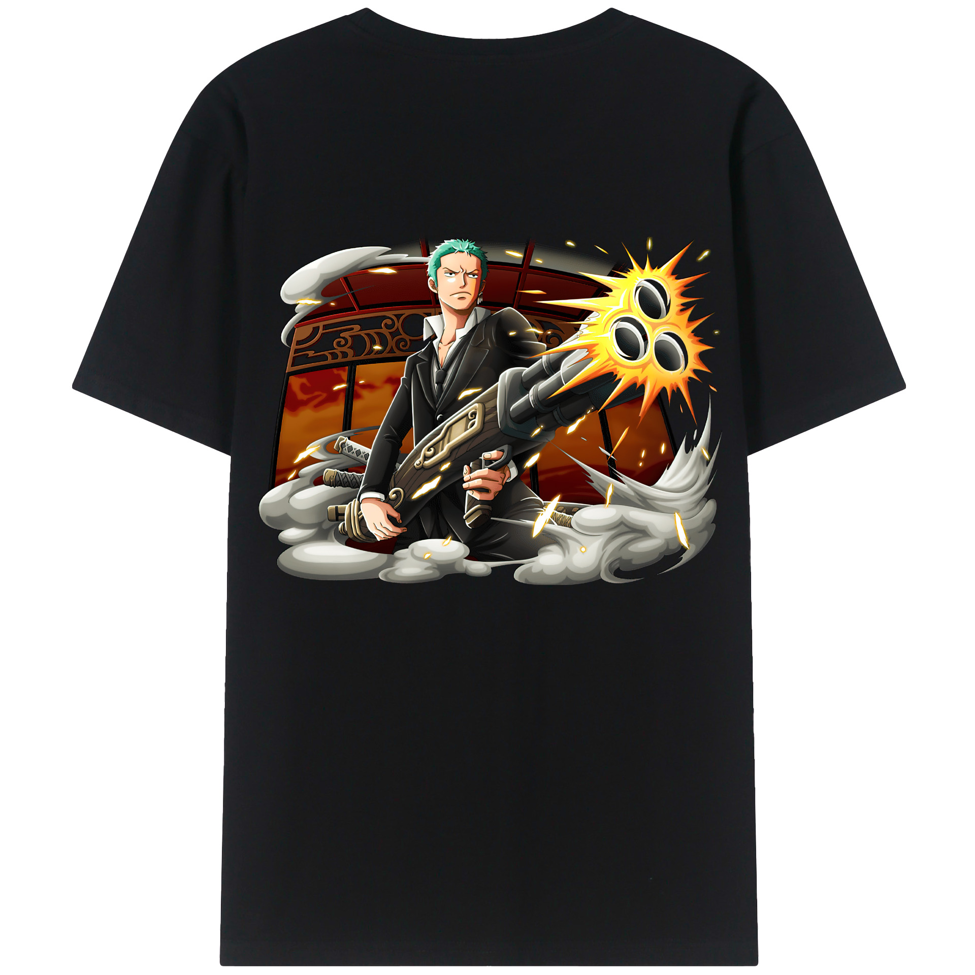 ワンピース ロロノア・ゾロ ONE PIECE Roronoa Zoro 綿100％ メンズ半袖Tシャツ（バックプリント） 通気性