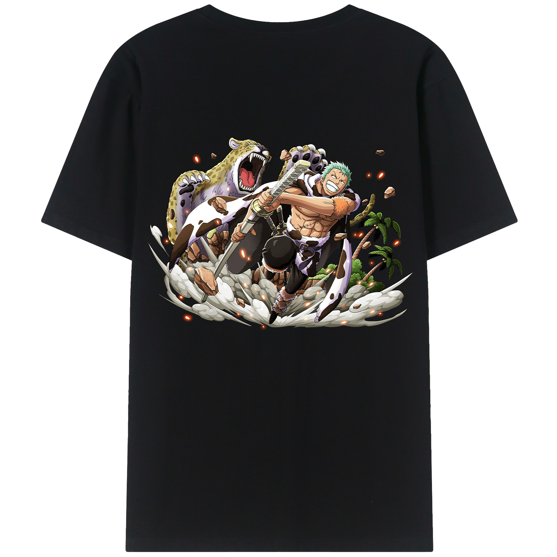ワンピース ロロノア・ゾロ ONE PIECE Roronoa Zoro 綿100％ メンズ半袖Tシャツ（バックプリント） 通気性