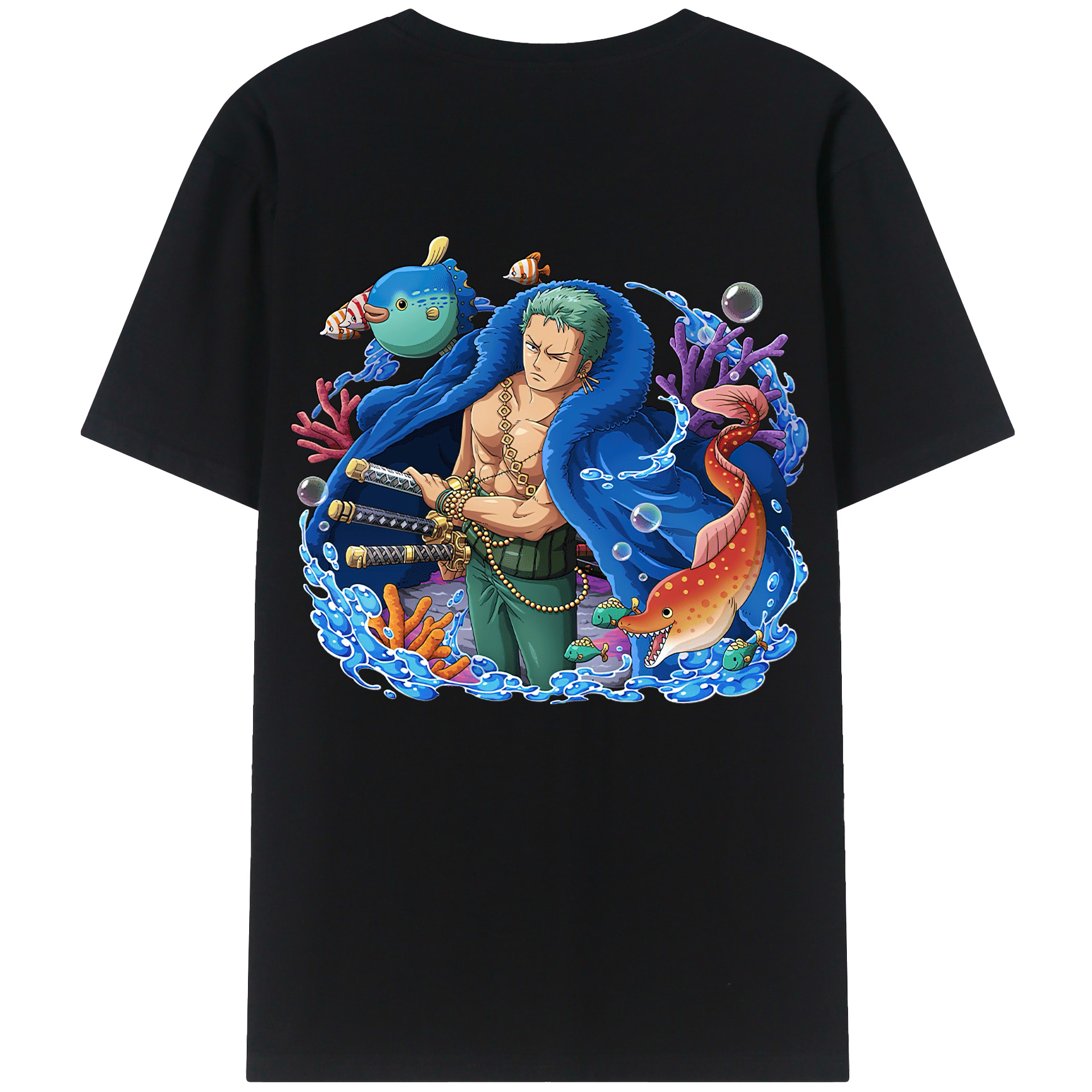 ワンピース ロロノア・ゾロ ONE PIECE Roronoa Zoro 綿100％ メンズ半袖Tシャツ（バックプリント） 通気性