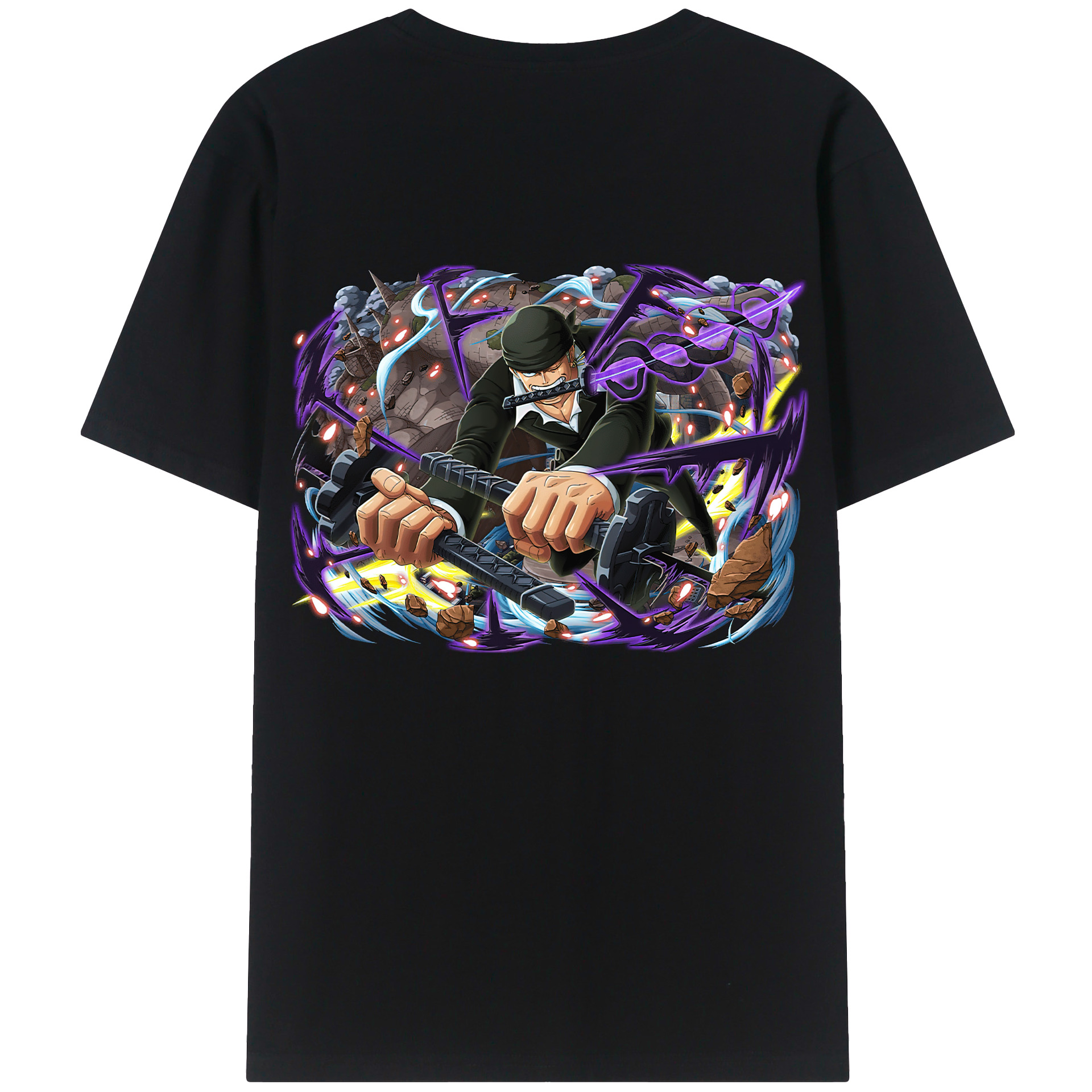 ワンピース ロロノア・ゾロ ONE PIECE Roronoa Zoro 綿100％ メンズ半袖Tシャツ（バックプリント） 通気性