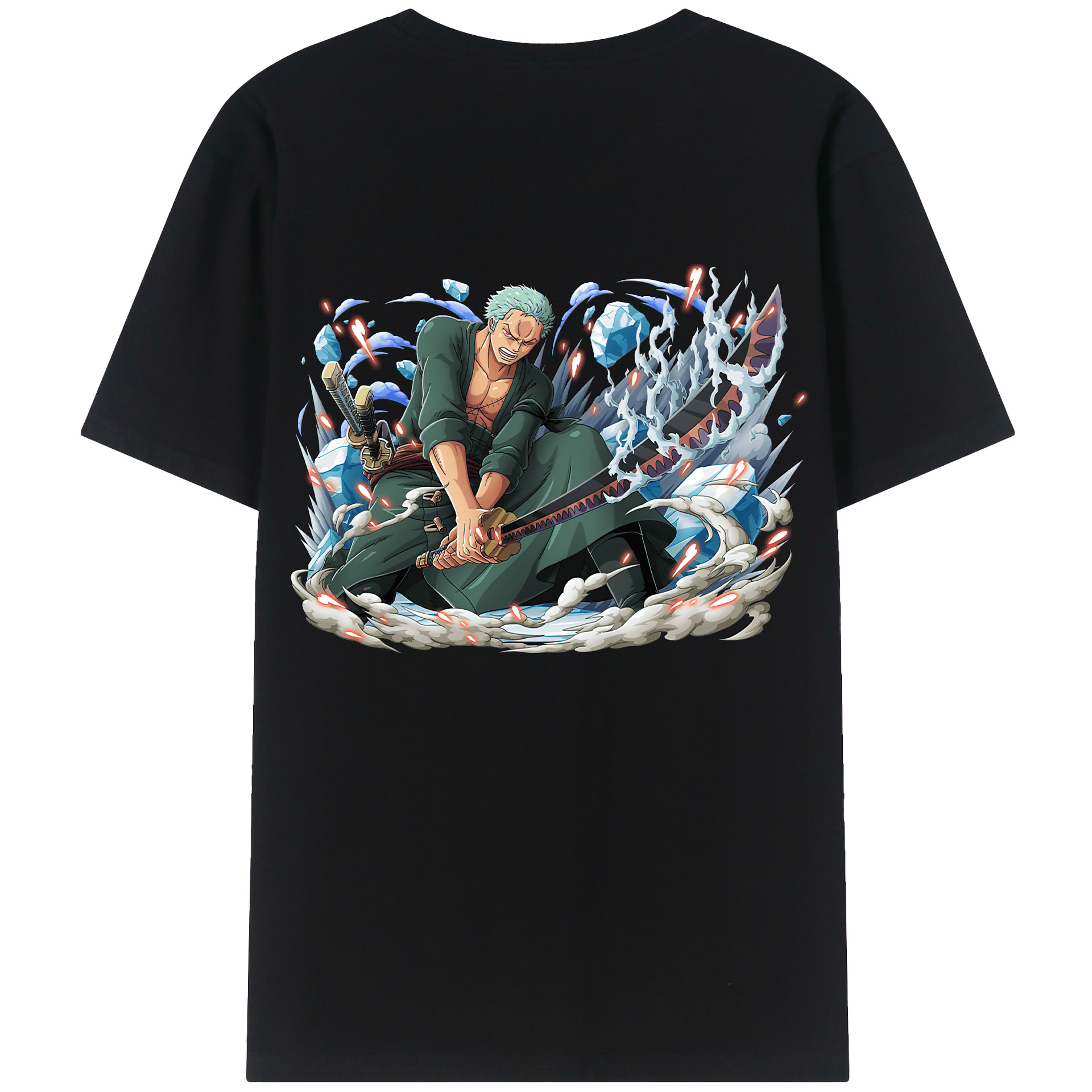 ワンピース ロロノア・ゾロ ONE PIECE Roronoa Zoro 綿100％ メンズ半袖Tシャツ（バックプリント） 通気性