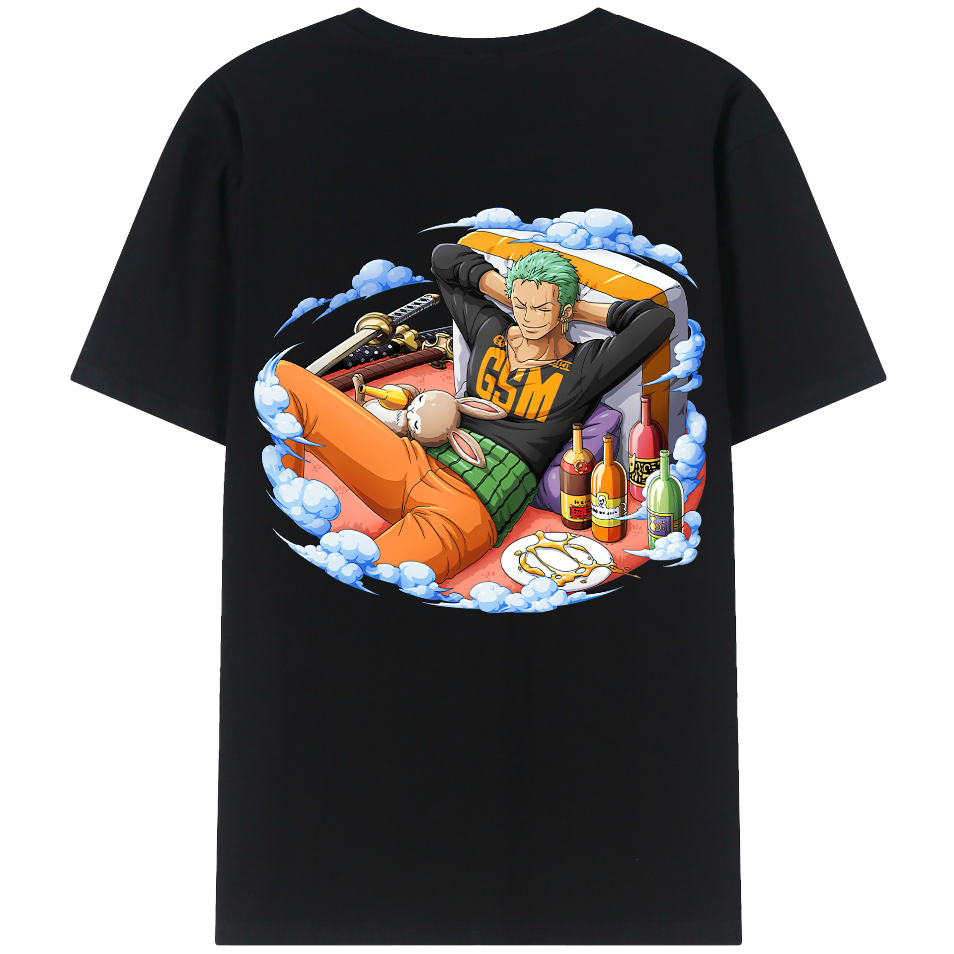 ワンピース ロロノア・ゾロ ONE PIECE Roronoa Zoro 綿100％ メンズ半袖Tシャツ（バックプリント） 通気性