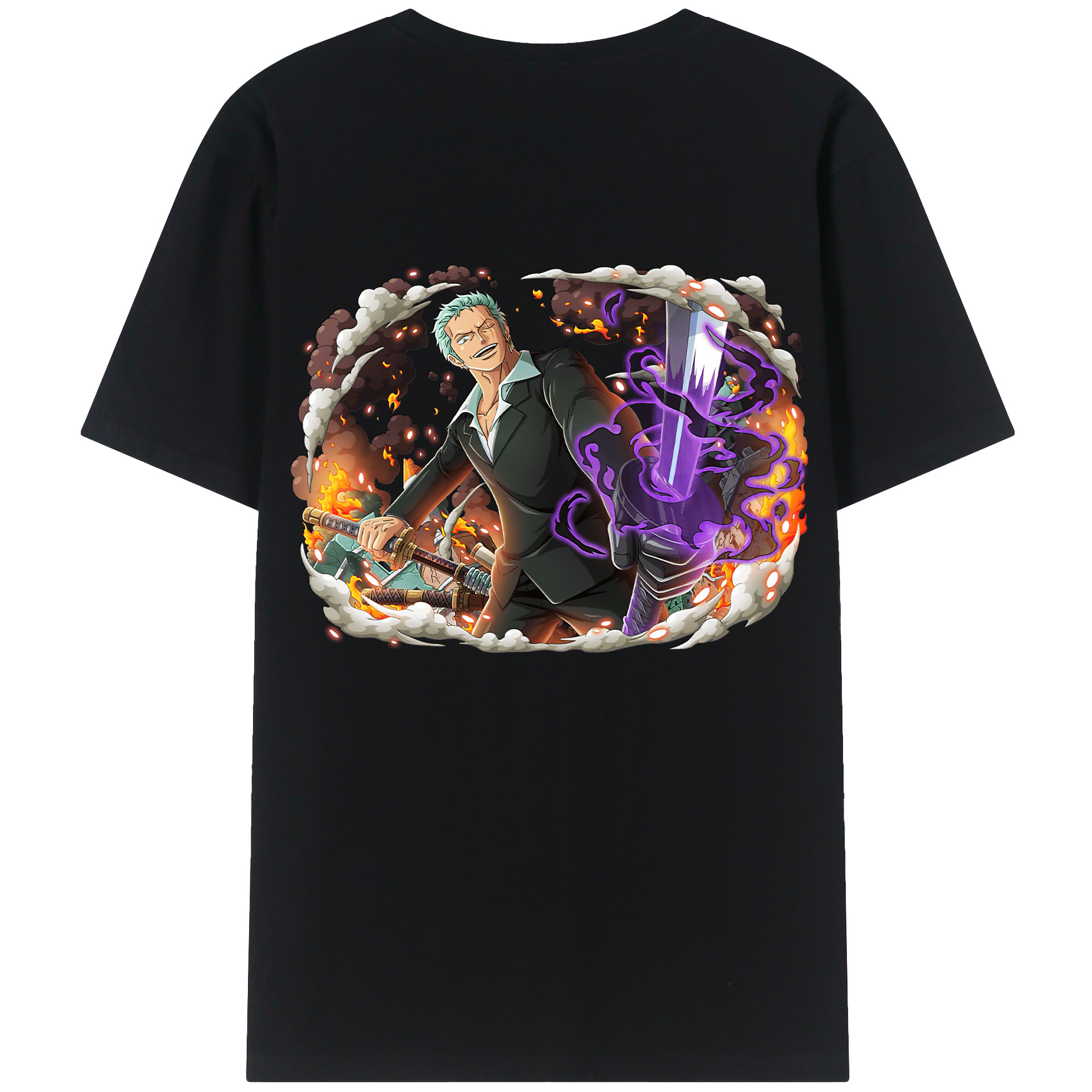 ワンピース ロロノア・ゾロ ONE PIECE Roronoa Zoro 綿100％ メンズ半袖Tシャツ（バックプリント） 通気性