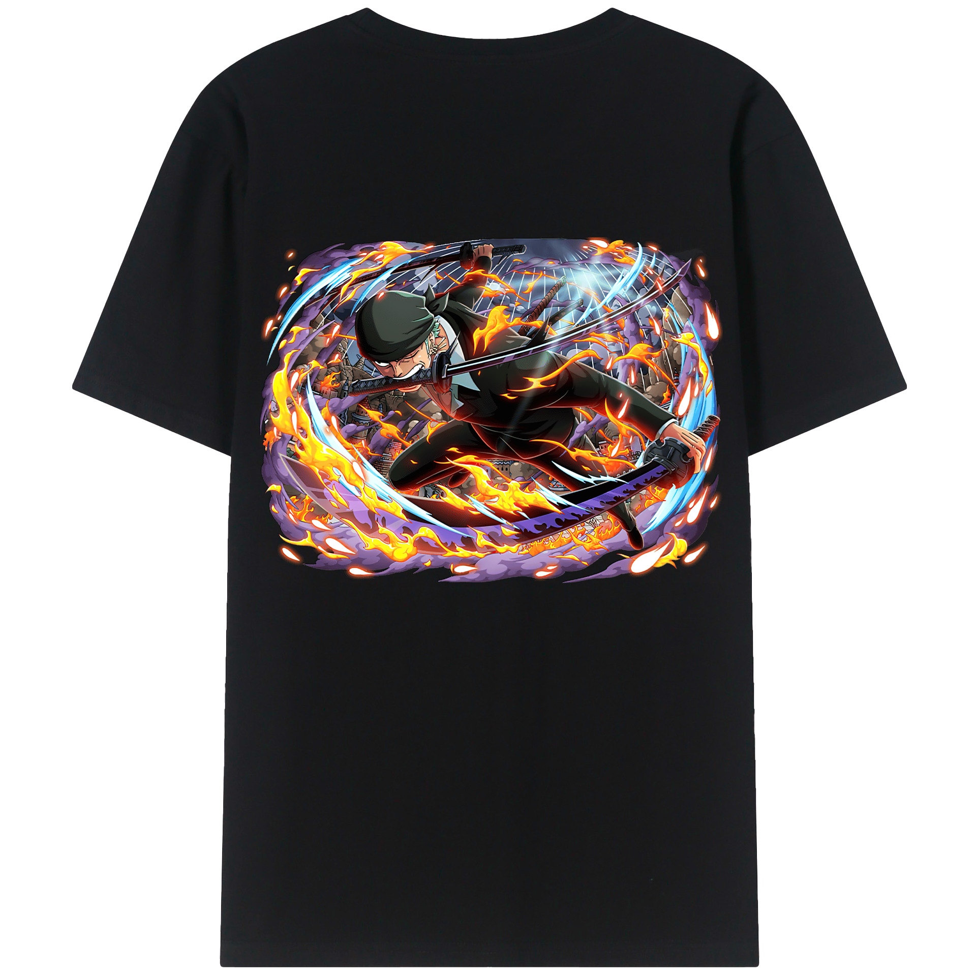 ワンピース ロロノア・ゾロ ONE PIECE Roronoa Zoro 綿100％ メンズ半袖Tシャツ（バックプリント） 通気性