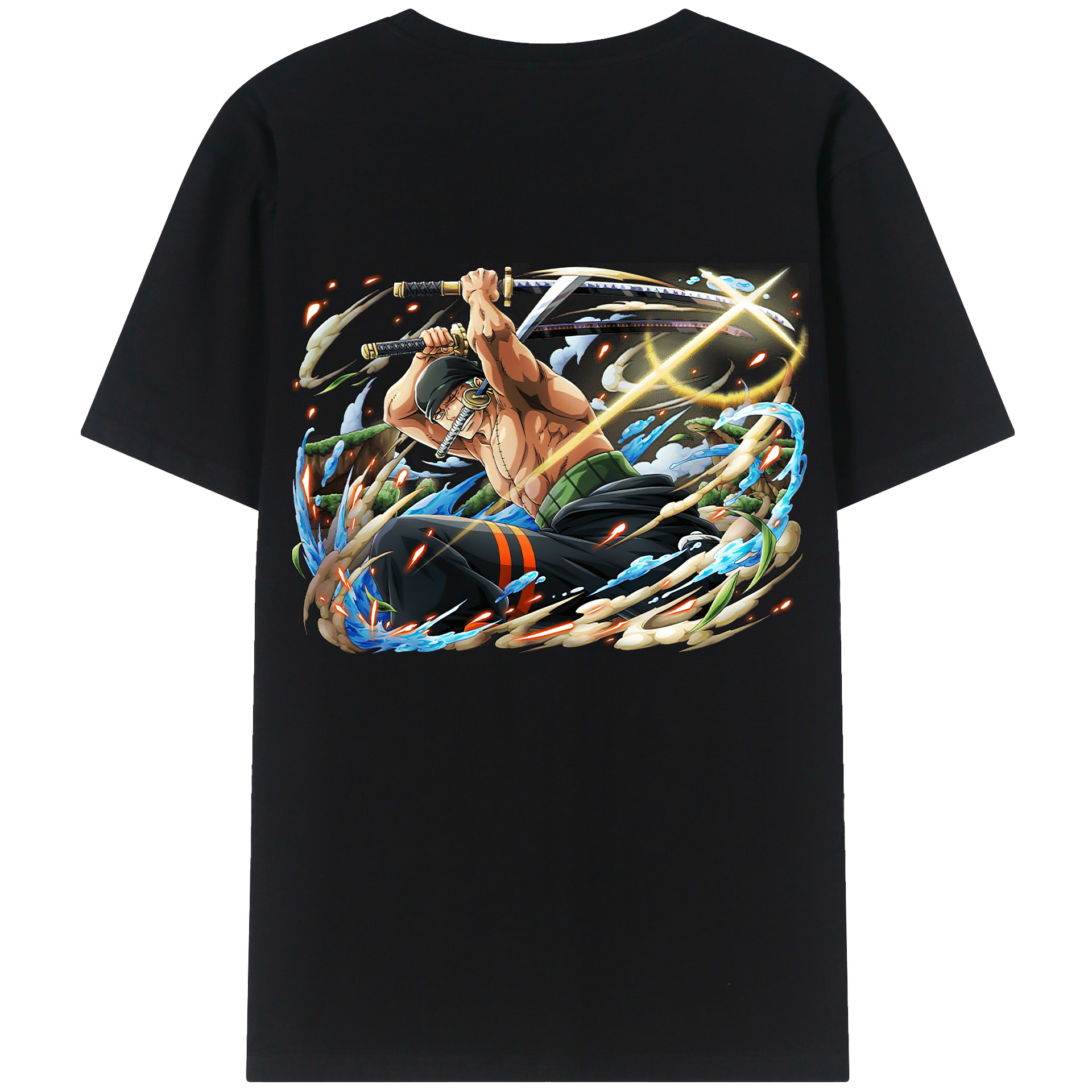 ワンピース ロロノア・ゾロ ONE PIECE Roronoa Zoro 綿100％ メンズ半袖Tシャツ（バックプリント） 通気性