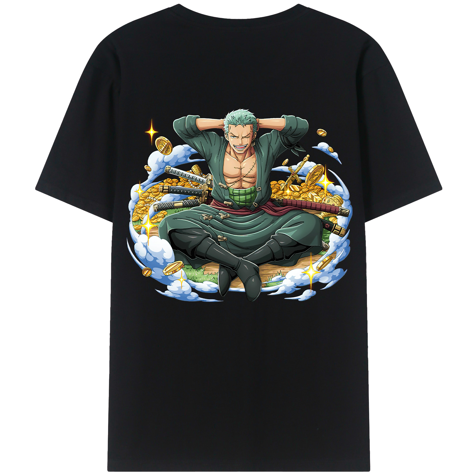 ワンピース ロロノア・ゾロ ONE PIECE Roronoa Zoro 綿100％ メンズ半袖Tシャツ（バックプリント） 通気性