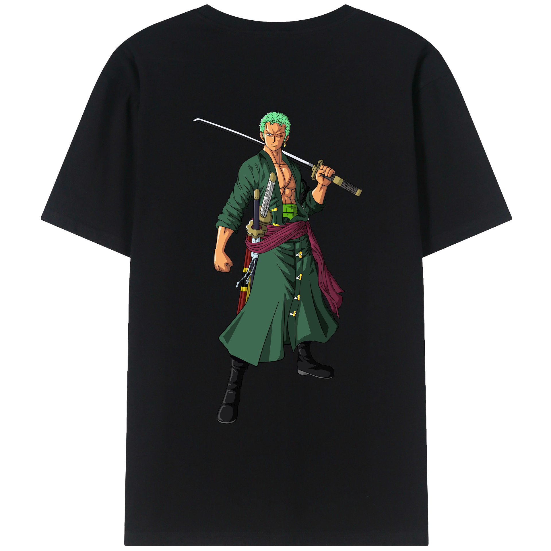 ワンピース ロロノア・ゾロ ONE PIECE Roronoa Zoro 綿100％ メンズ半袖Tシャツ（バックプリント） 通気性