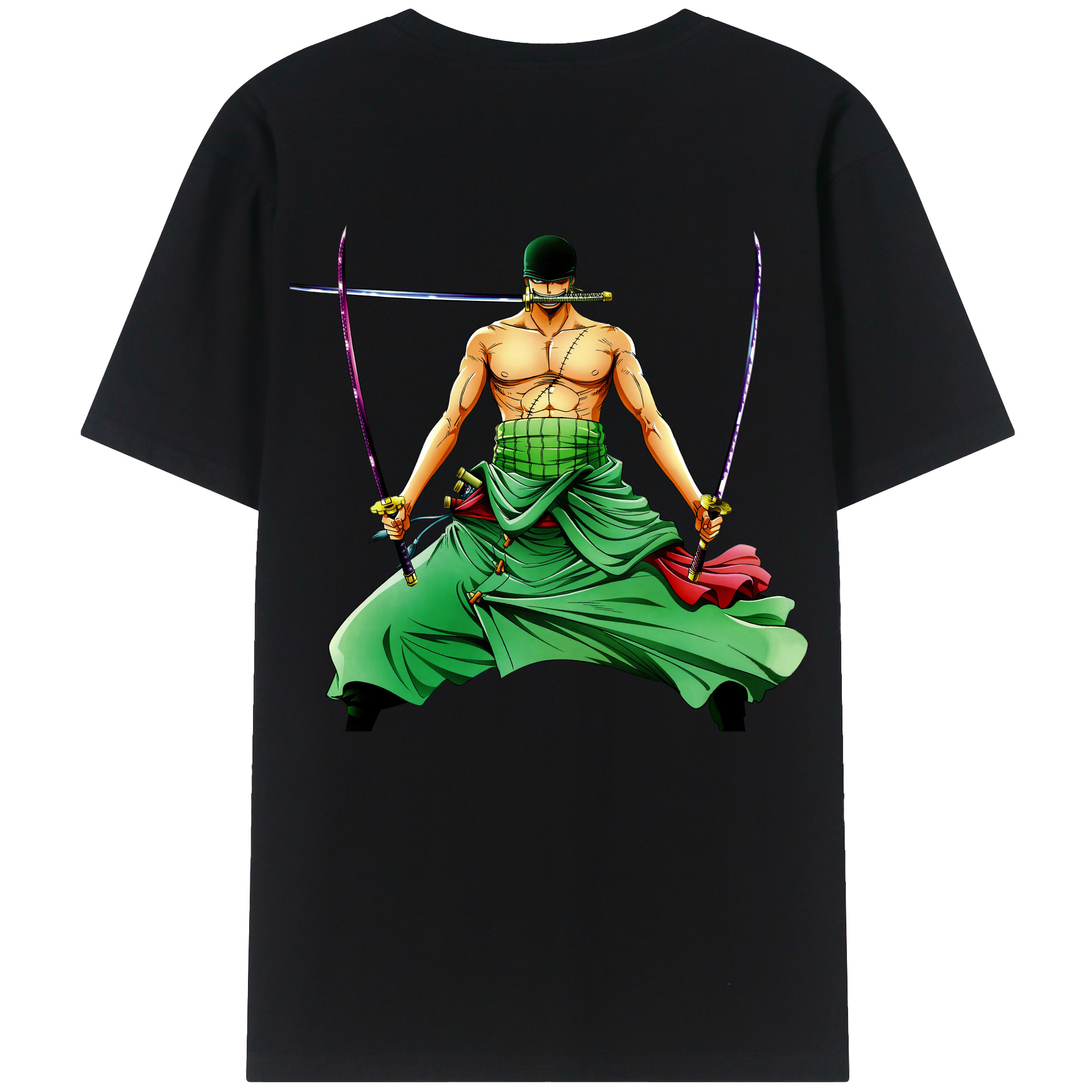 ワンピース ロロノア・ゾロ ONE PIECE Roronoa Zoro 綿100％ メンズ半袖Tシャツ（バックプリント） 通気性
