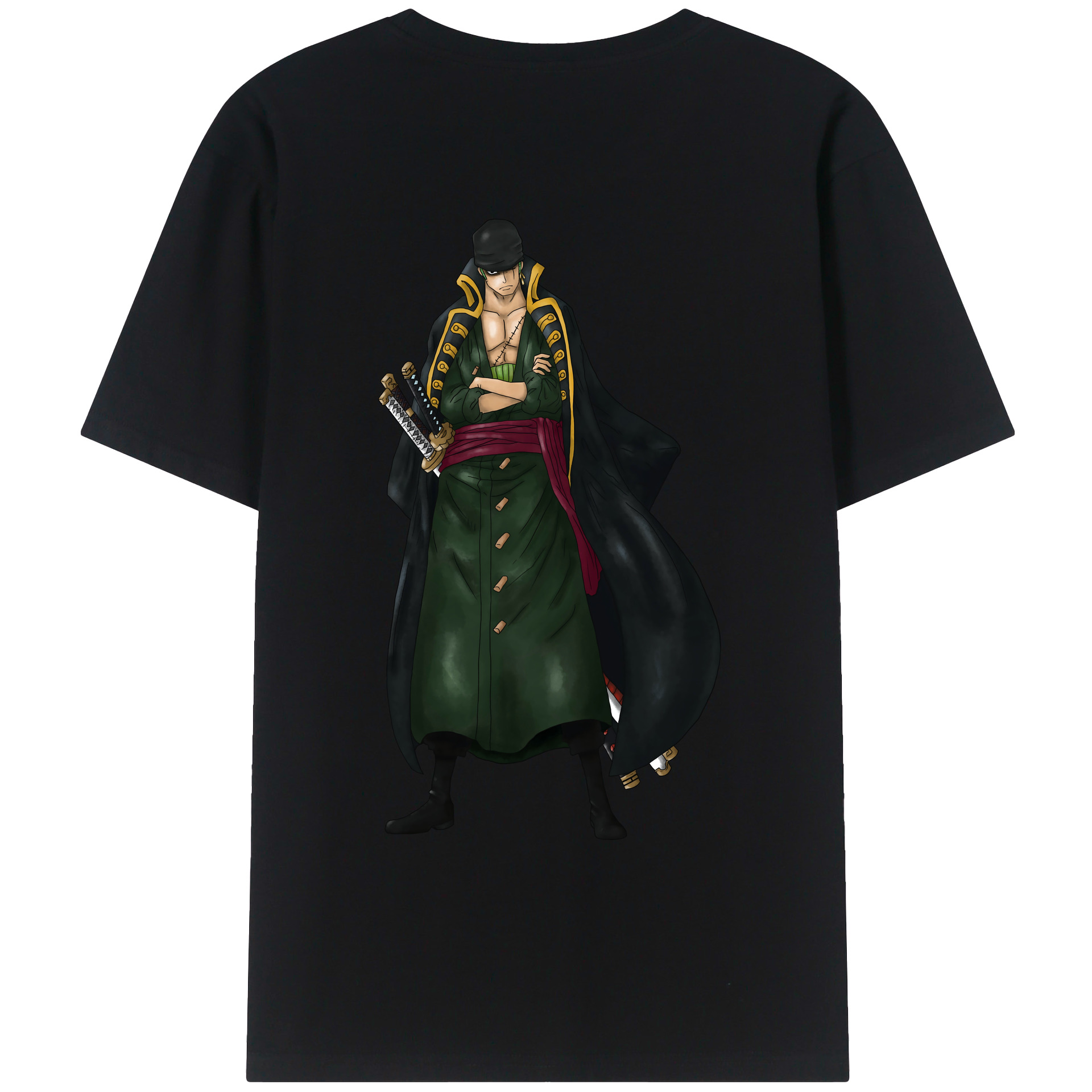 ワンピース ロロノア・ゾロ ONE PIECE Roronoa Zoro 綿100％ メンズ半袖Tシャツ（バックプリント） 通気性