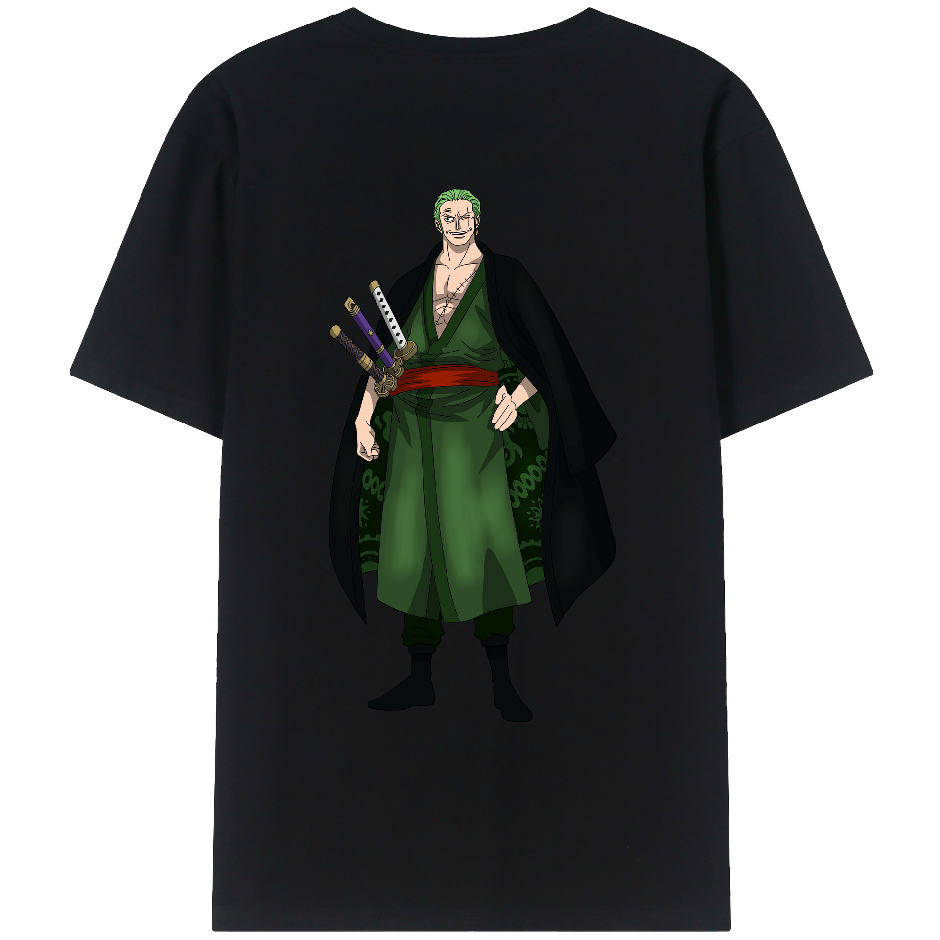ワンピース ロロノア・ゾロ ONE PIECE Roronoa Zoro 綿100％ メンズ半袖Tシャツ（バックプリント） 通気性