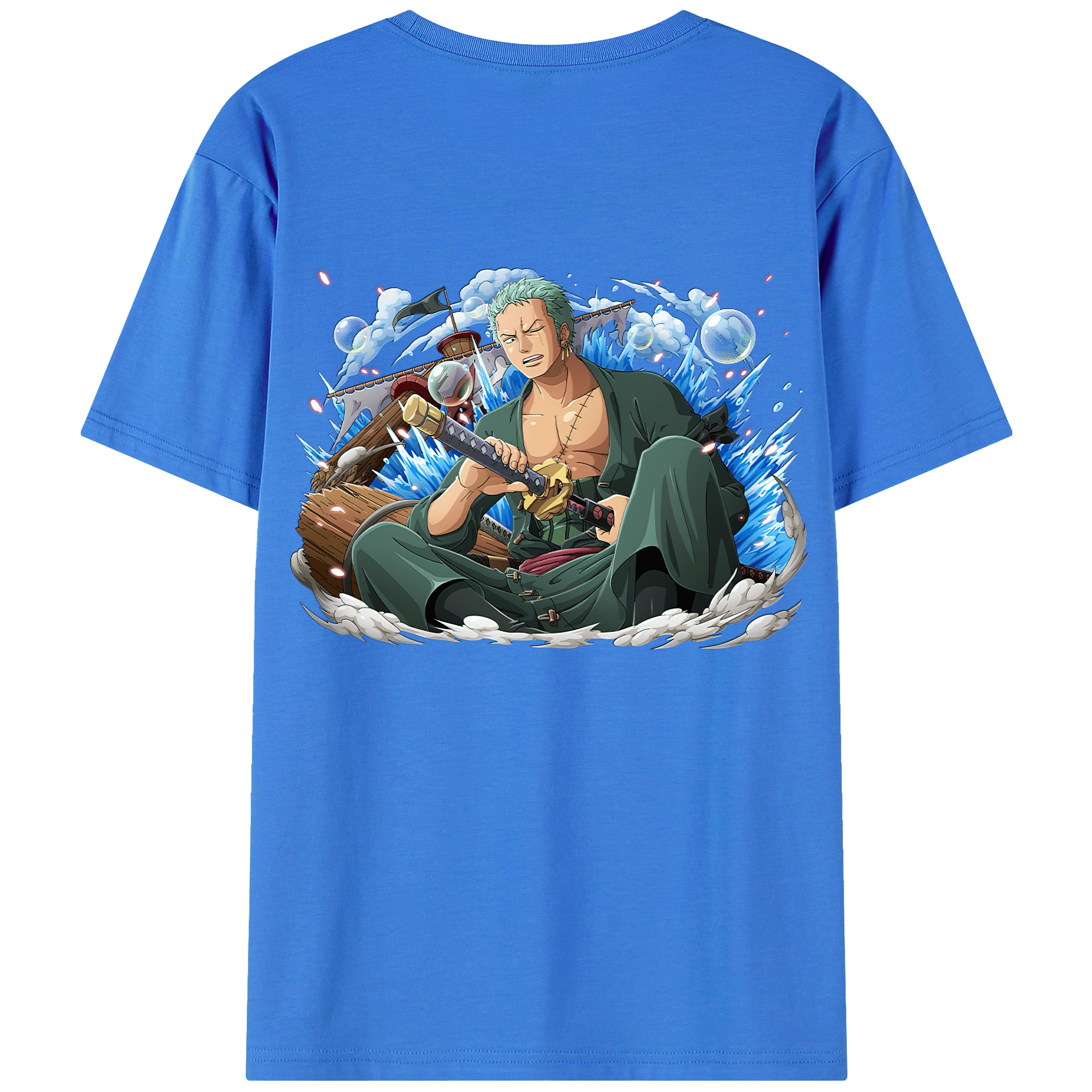 ワンピース ロロノア・ゾロ ONE PIECE Roronoa Zoro 綿100％ メンズ半袖Tシャツ（バックプリント） 通気性