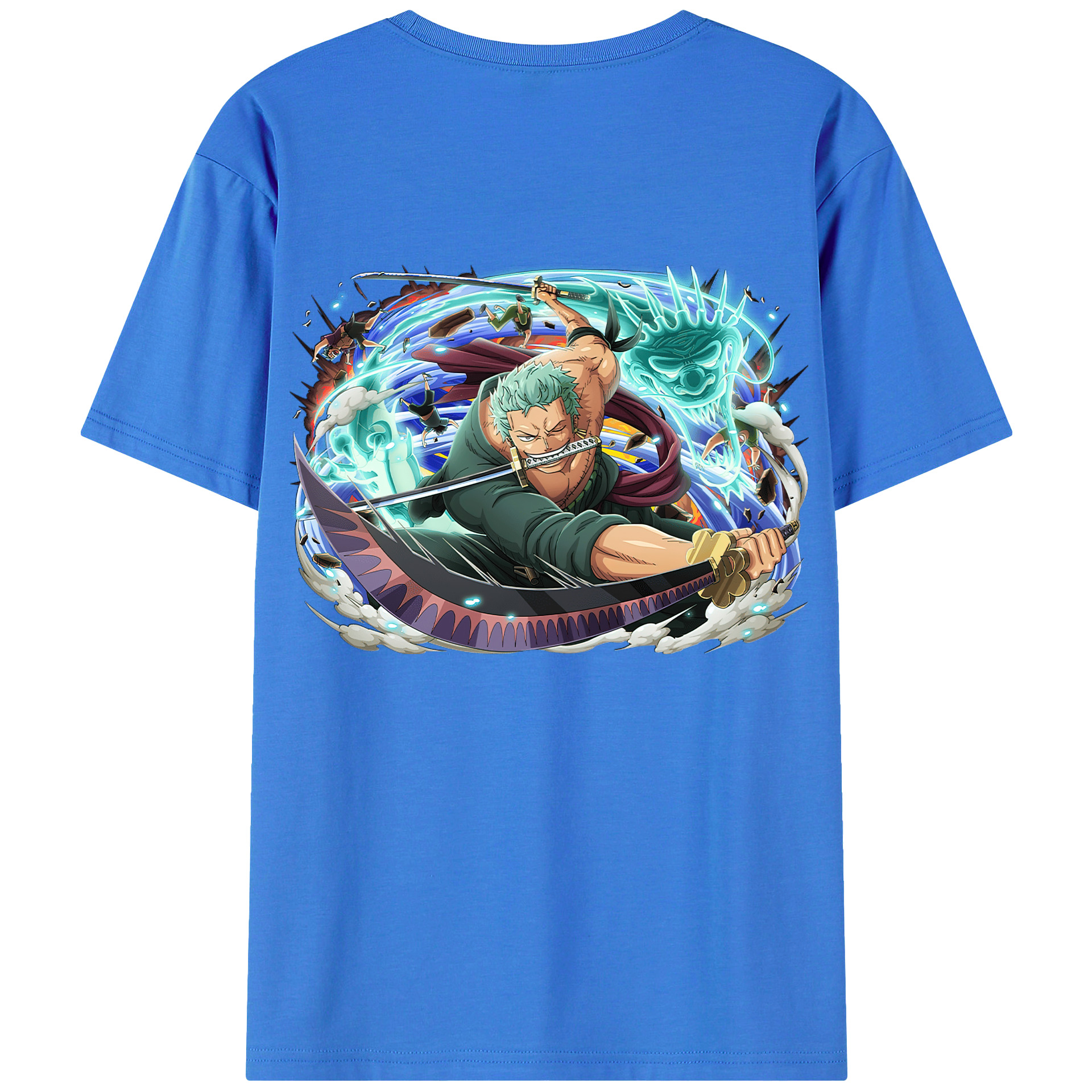 ワンピース ロロノア・ゾロ ONE PIECE Roronoa Zoro 綿100％ メンズ半袖Tシャツ（バックプリント） 通気性