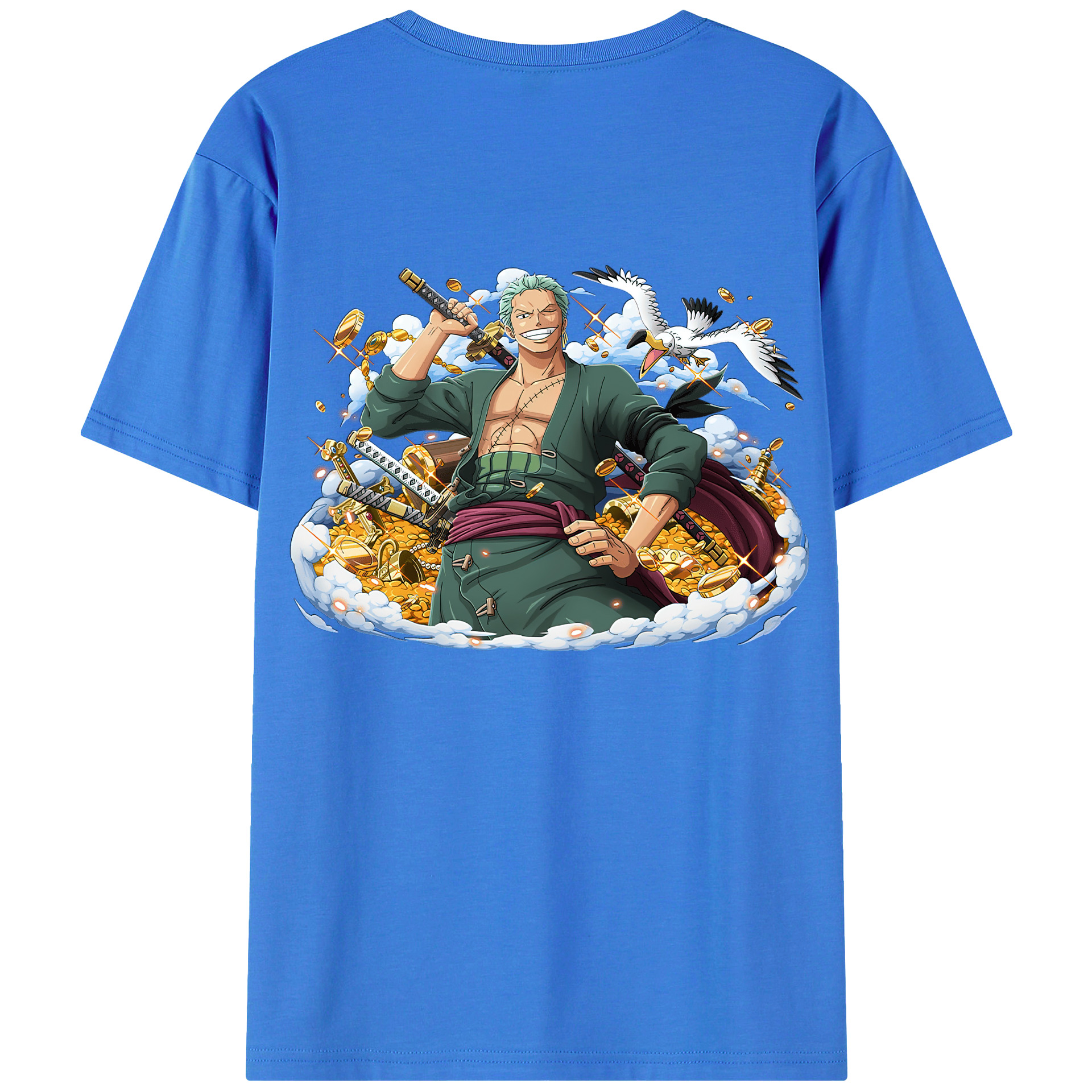 ワンピース ロロノア・ゾロ ONE PIECE Roronoa Zoro 綿100％ メンズ半袖Tシャツ（バックプリント） 通気性