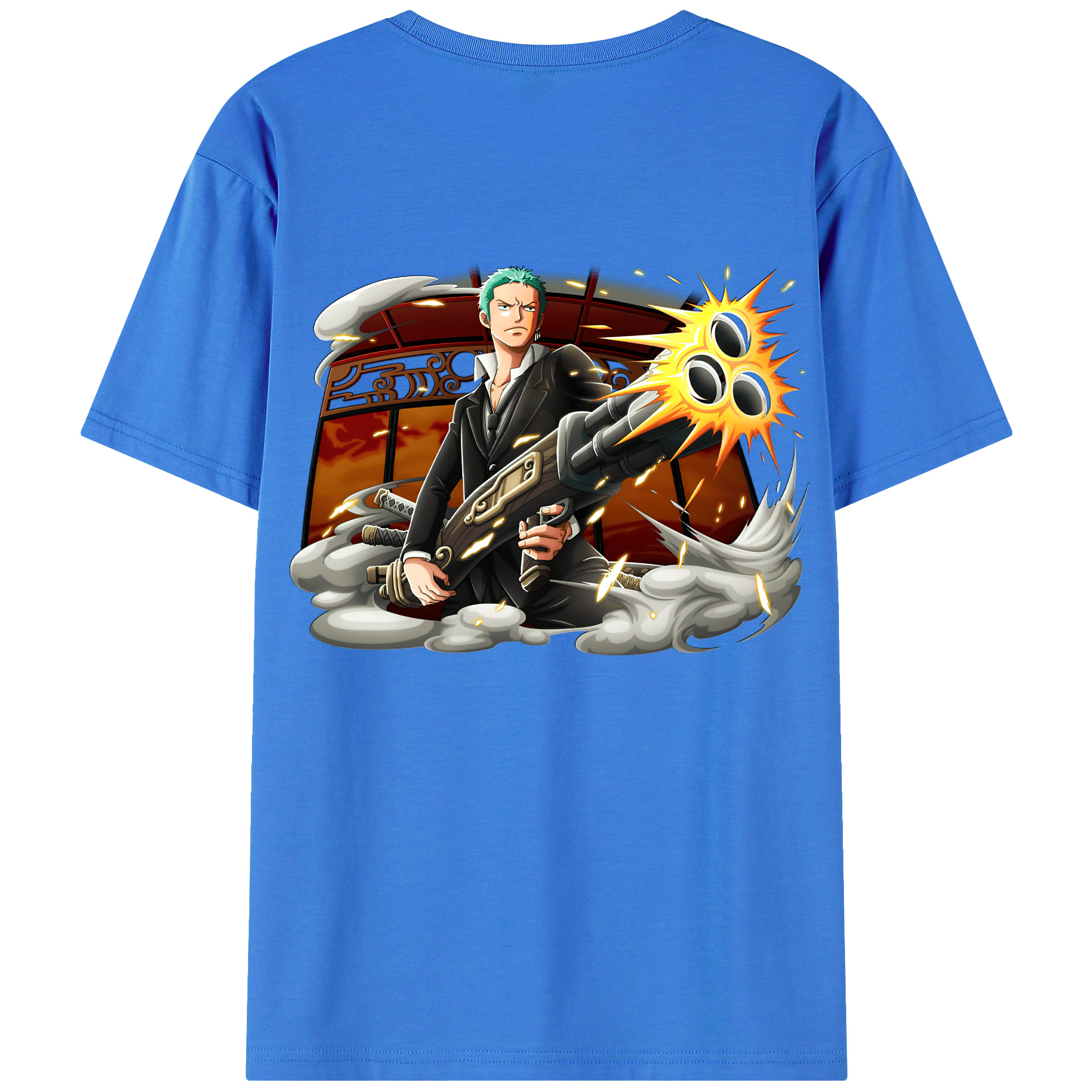 ワンピース ロロノア・ゾロ ONE PIECE Roronoa Zoro 綿100％ メンズ半袖Tシャツ（バックプリント） 通気性