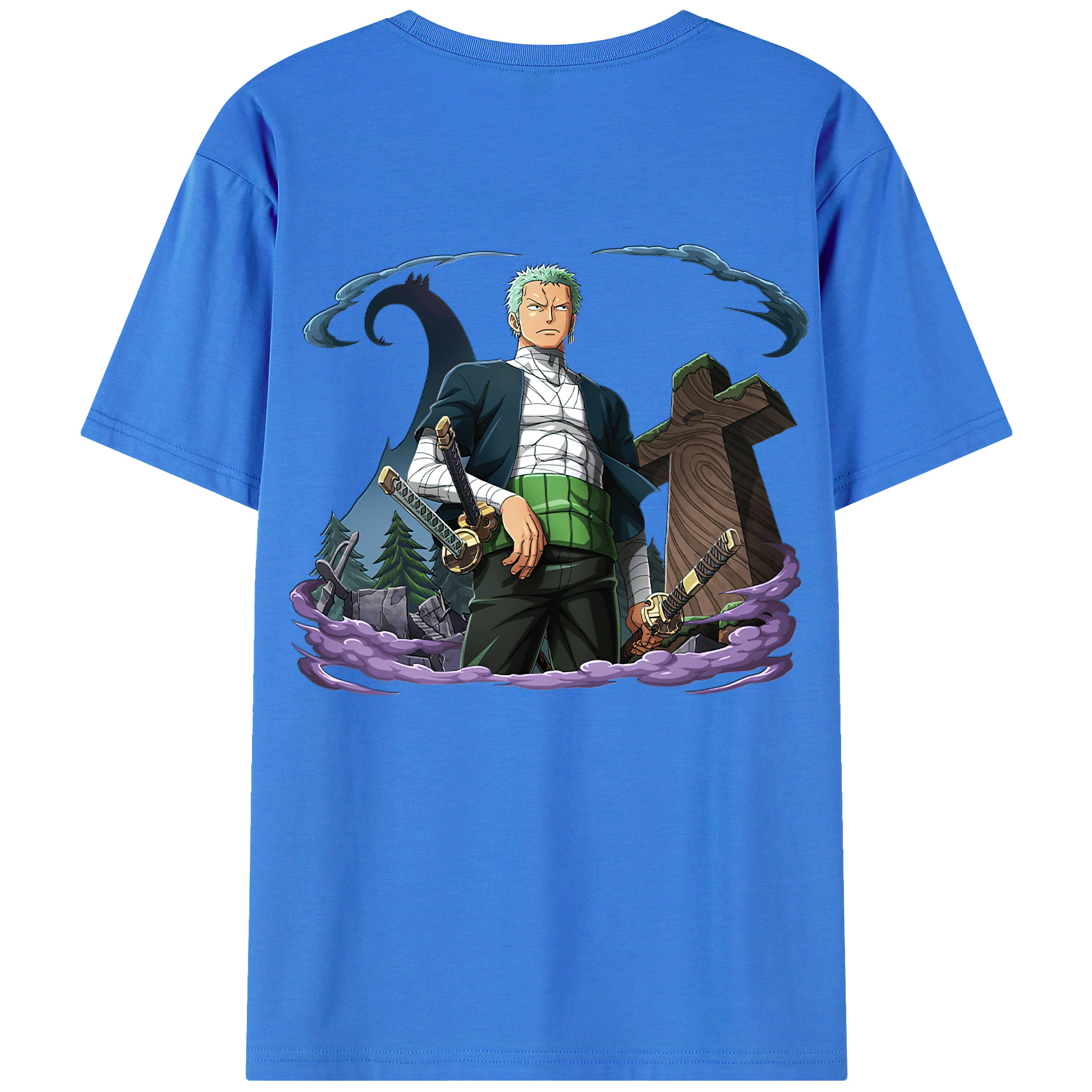 ワンピース ロロノア・ゾロ ONE PIECE Roronoa Zoro 綿100％ メンズ半袖Tシャツ（バックプリント） 通気性
