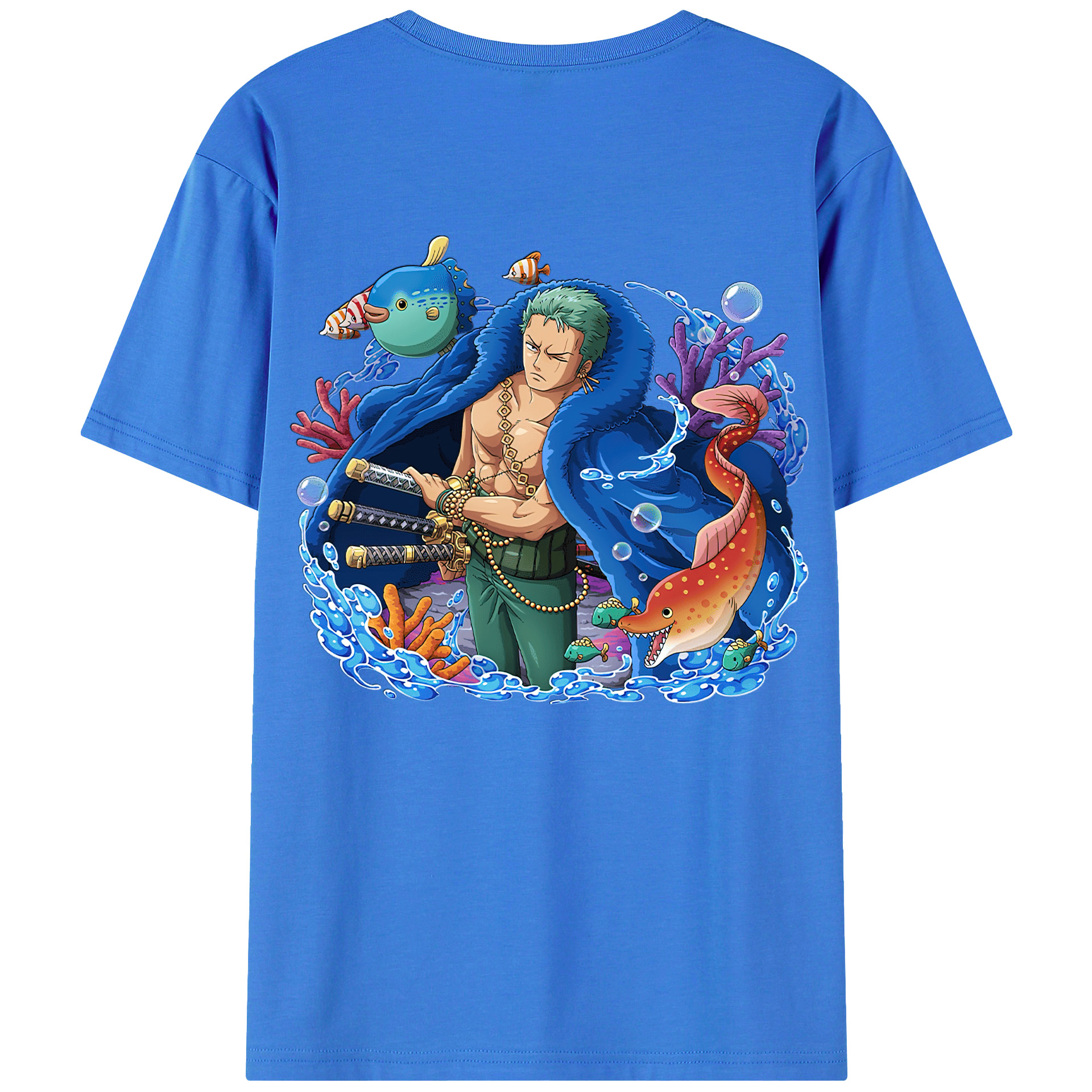 ワンピース ロロノア・ゾロ ONE PIECE Roronoa Zoro 綿100％ メンズ半袖Tシャツ（バックプリント） 通気性