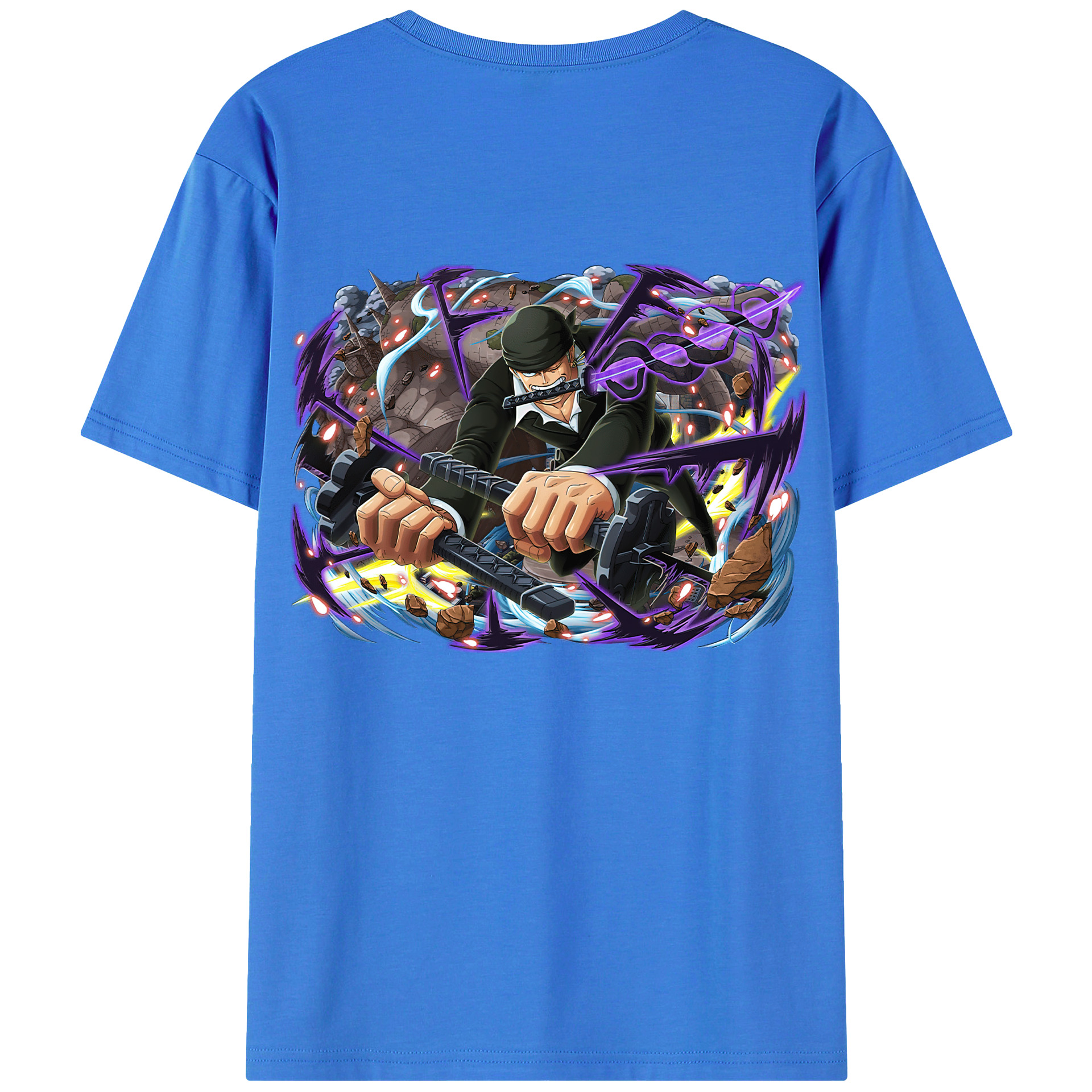 ワンピース ロロノア・ゾロ ONE PIECE Roronoa Zoro 綿100％ メンズ半袖Tシャツ（バックプリント） 通気性