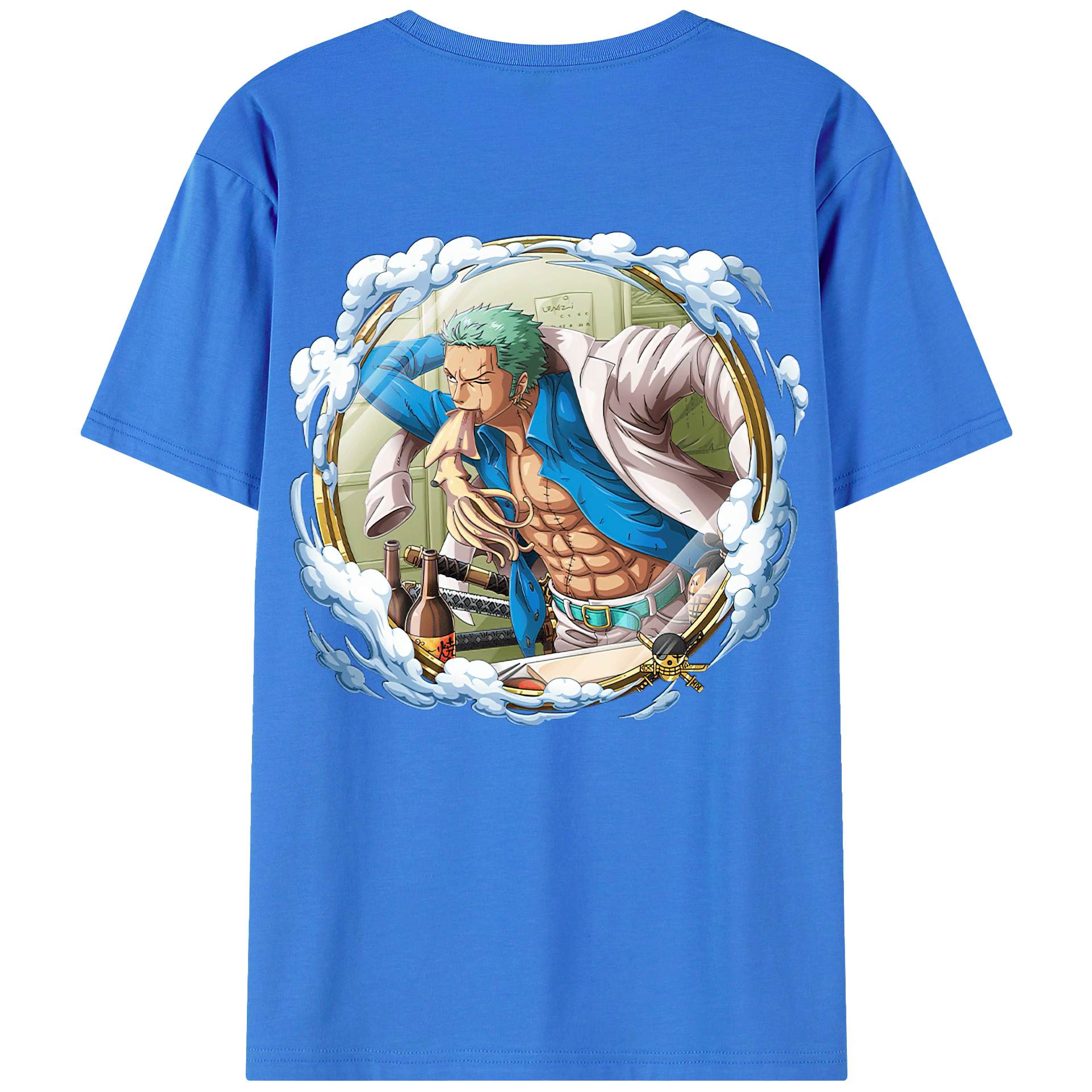 ワンピース ロロノア・ゾロ ONE PIECE Roronoa Zoro 綿100％ メンズ半袖Tシャツ（バックプリント） 通気性