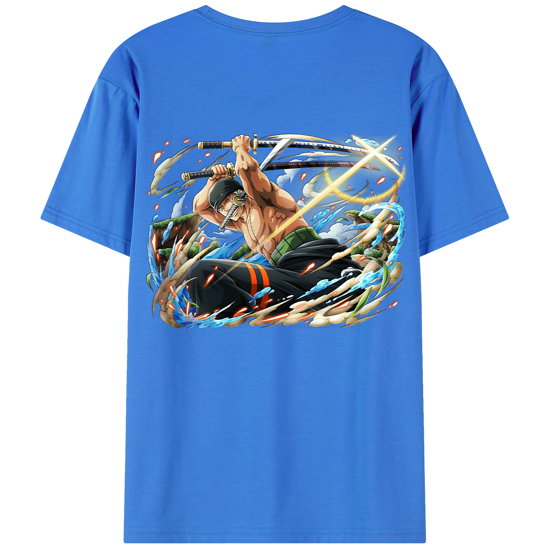 ワンピース ロロノア・ゾロ ONE PIECE Roronoa Zoro 綿100％ メンズ半袖Tシャツ（バックプリント） 通気性