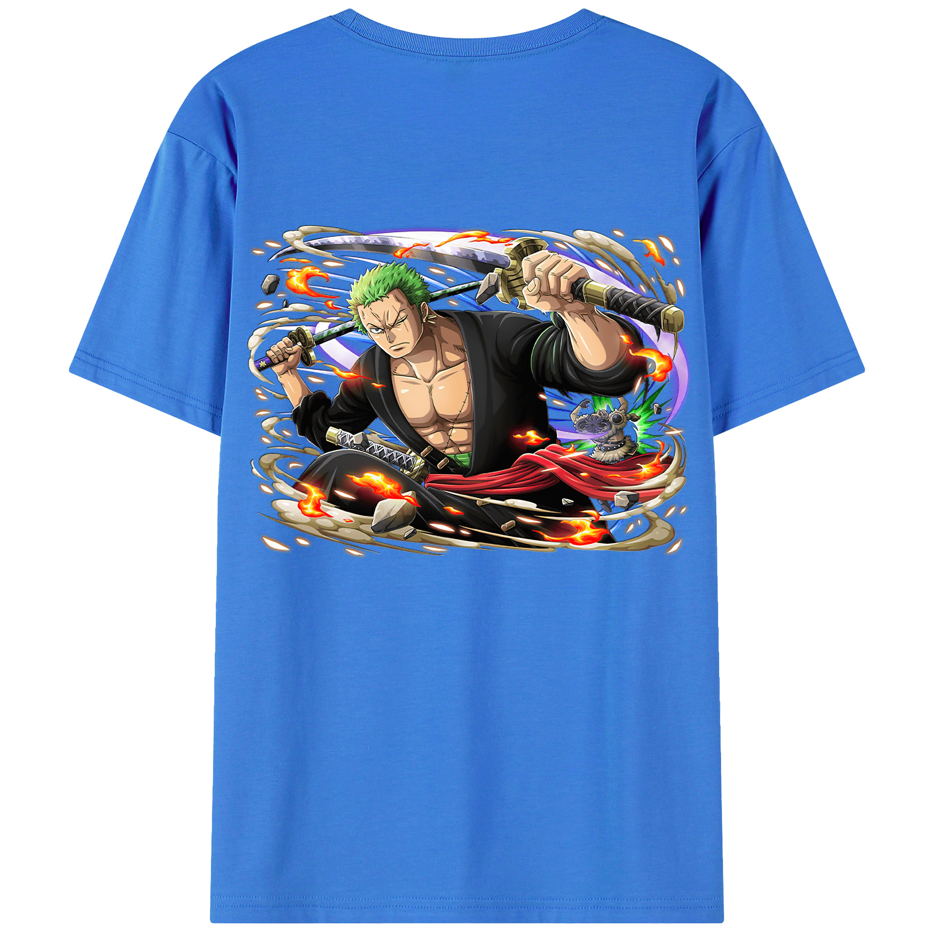 ワンピース ロロノア・ゾロ ONE PIECE Roronoa Zoro 綿100％ メンズ半袖Tシャツ（バックプリント） 通気性