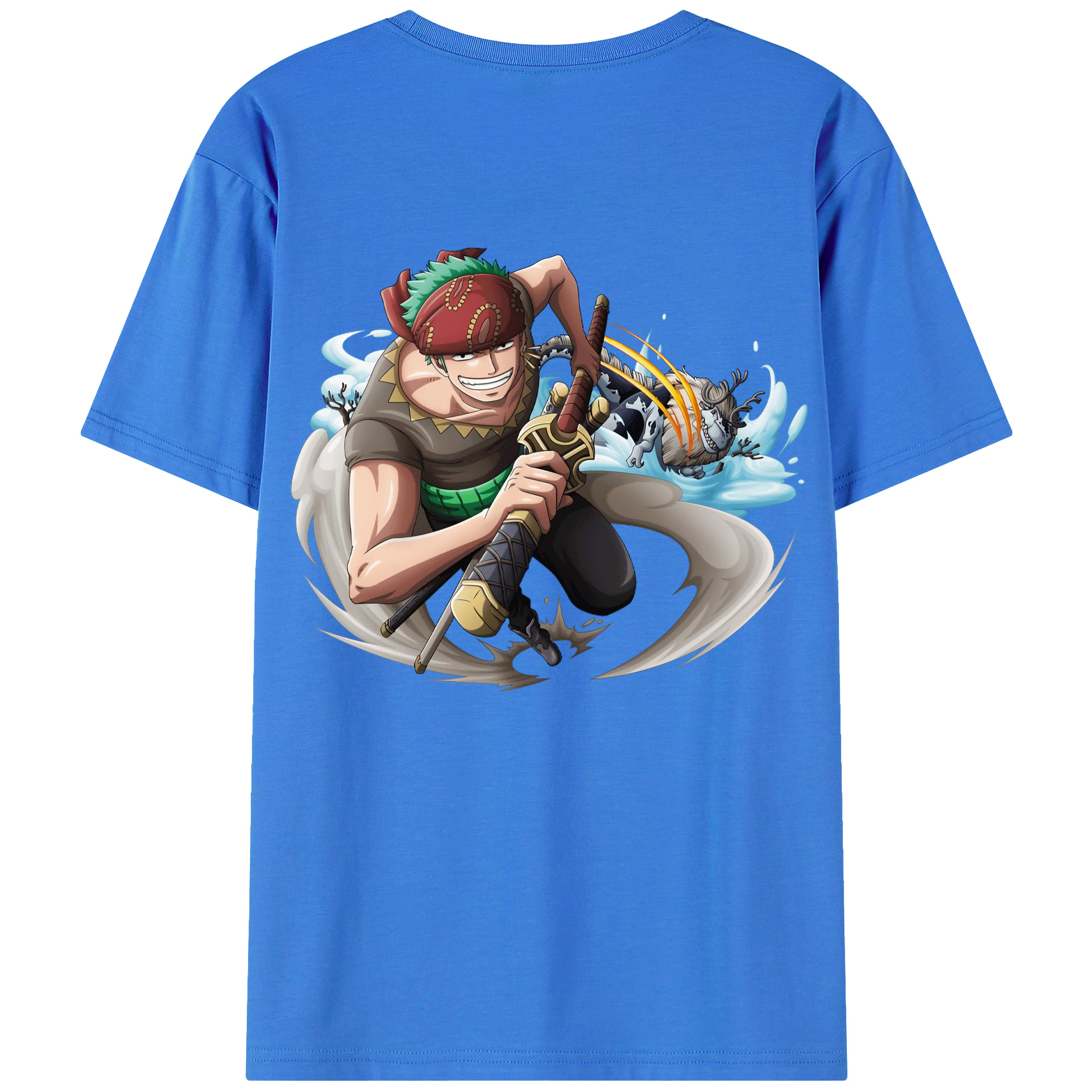ワンピース ロロノア・ゾロ ONE PIECE Roronoa Zoro 綿100％ メンズ半袖Tシャツ（バックプリント） 通気性