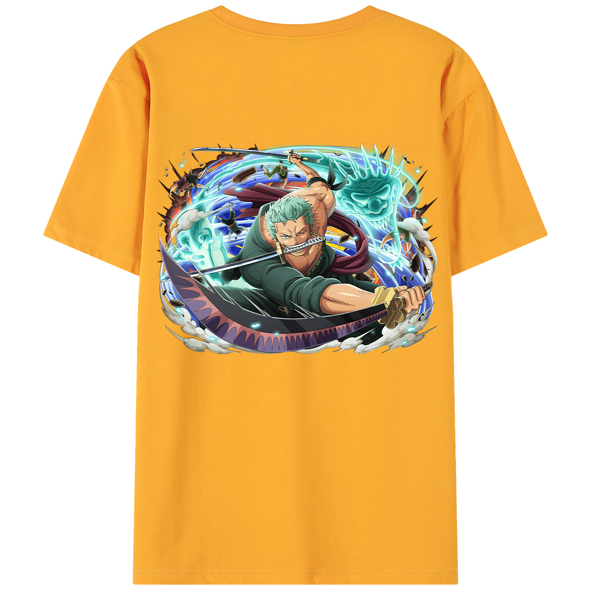 ワンピース ロロノア・ゾロ ONE PIECE Roronoa Zoro 綿100％ メンズ半袖Tシャツ（バックプリント） 通気性