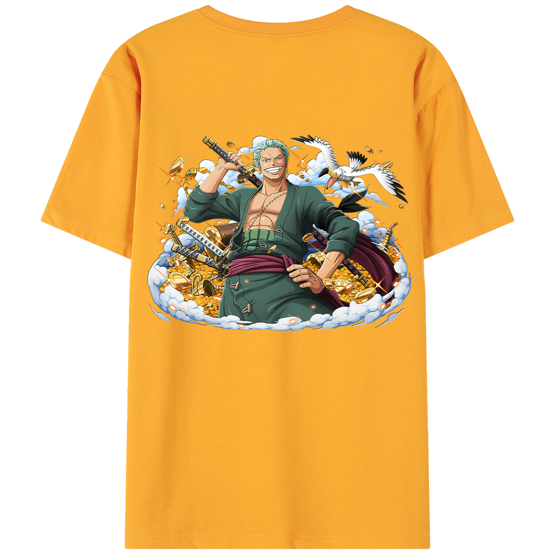 ワンピース ロロノア・ゾロ ONE PIECE Roronoa Zoro 綿100％ メンズ半袖Tシャツ（バックプリント） 通気性