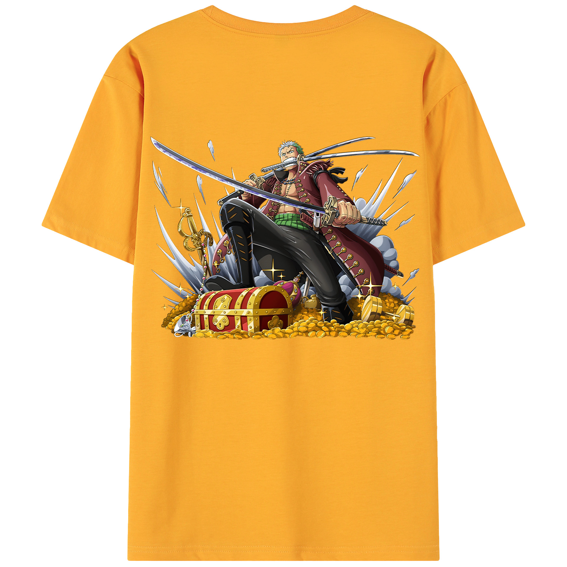 ワンピース ロロノア・ゾロ ONE PIECE Roronoa Zoro 綿100％ メンズ半袖Tシャツ（バックプリント） 通気性