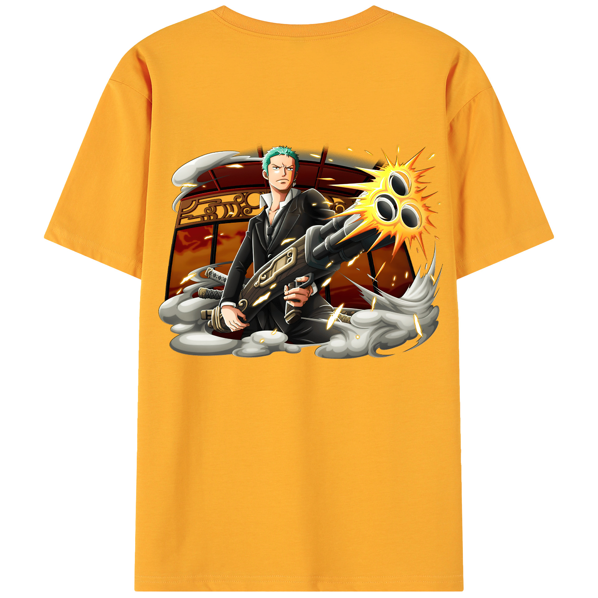ワンピース ロロノア・ゾロ ONE PIECE Roronoa Zoro 綿100％ メンズ半袖Tシャツ（バックプリント） 通気性