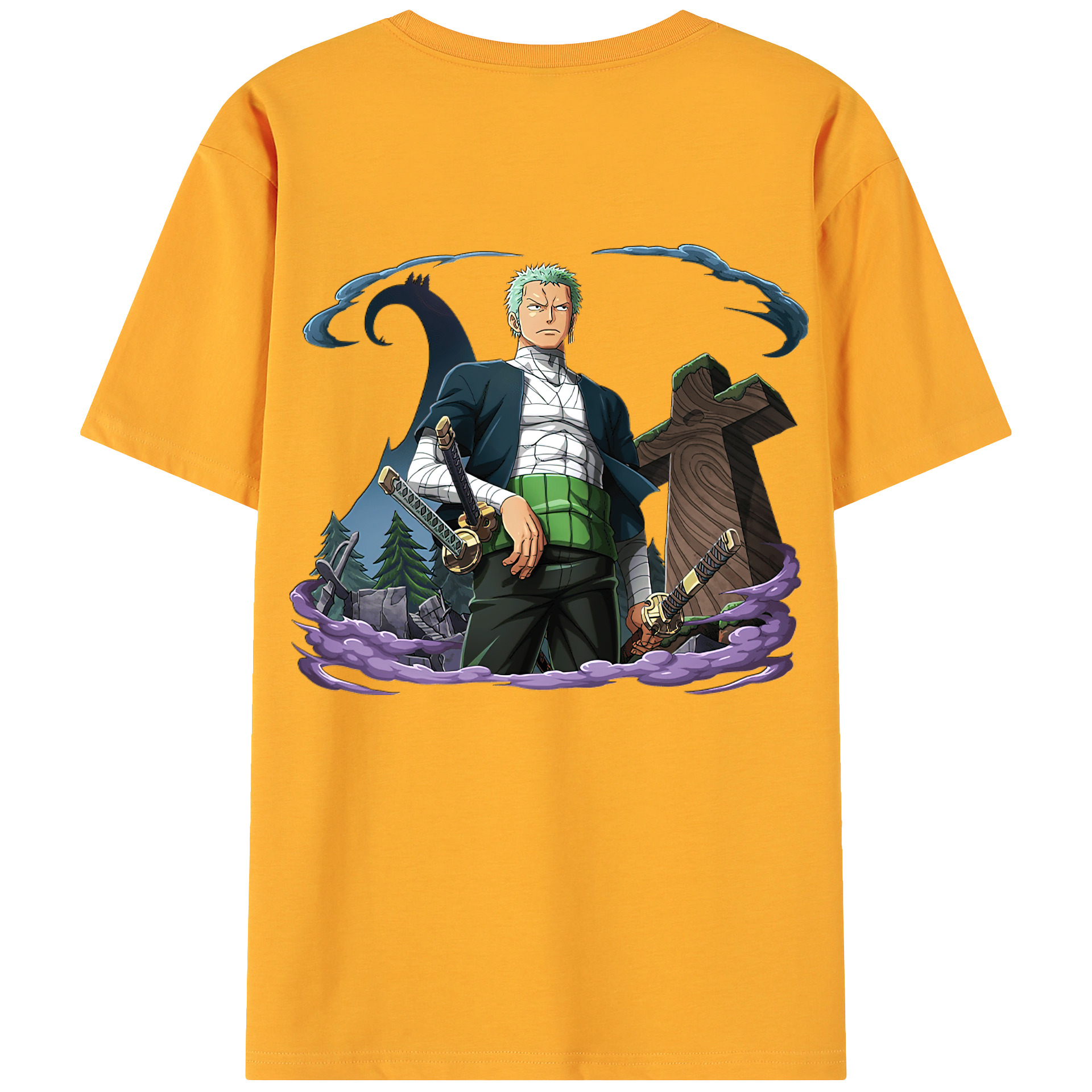 ワンピース ロロノア・ゾロ ONE PIECE Roronoa Zoro 綿100％ メンズ半袖Tシャツ（バックプリント） 通気性
