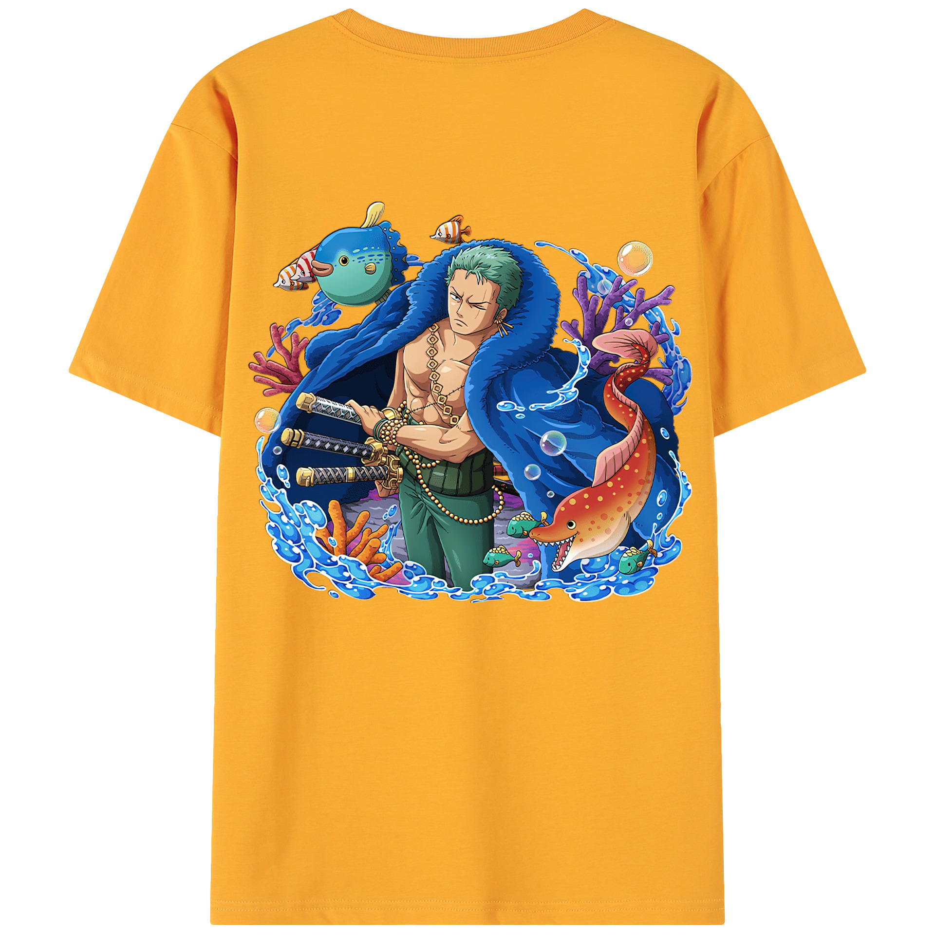 ワンピース ロロノア・ゾロ ONE PIECE Roronoa Zoro 綿100％ メンズ半袖Tシャツ（バックプリント） 通気性