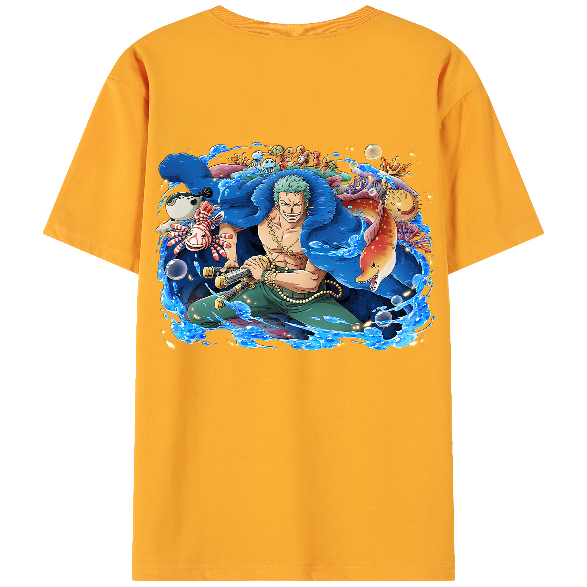 ワンピース ロロノア・ゾロ ONE PIECE Roronoa Zoro 綿100％ メンズ半袖Tシャツ（バックプリント） 通気性