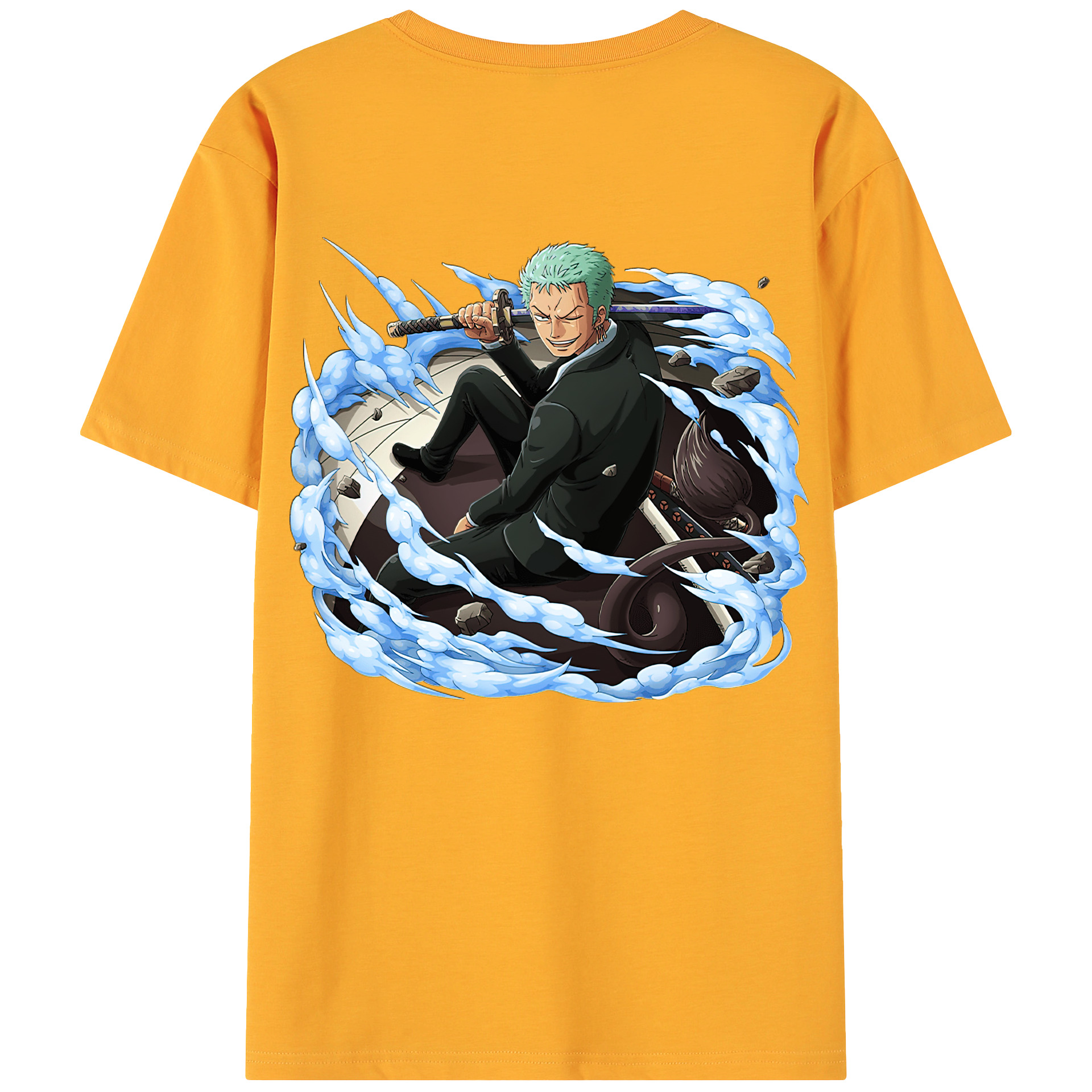 ワンピース ロロノア・ゾロ ONE PIECE Roronoa Zoro 綿100％ メンズ半袖Tシャツ（バックプリント） 通気性