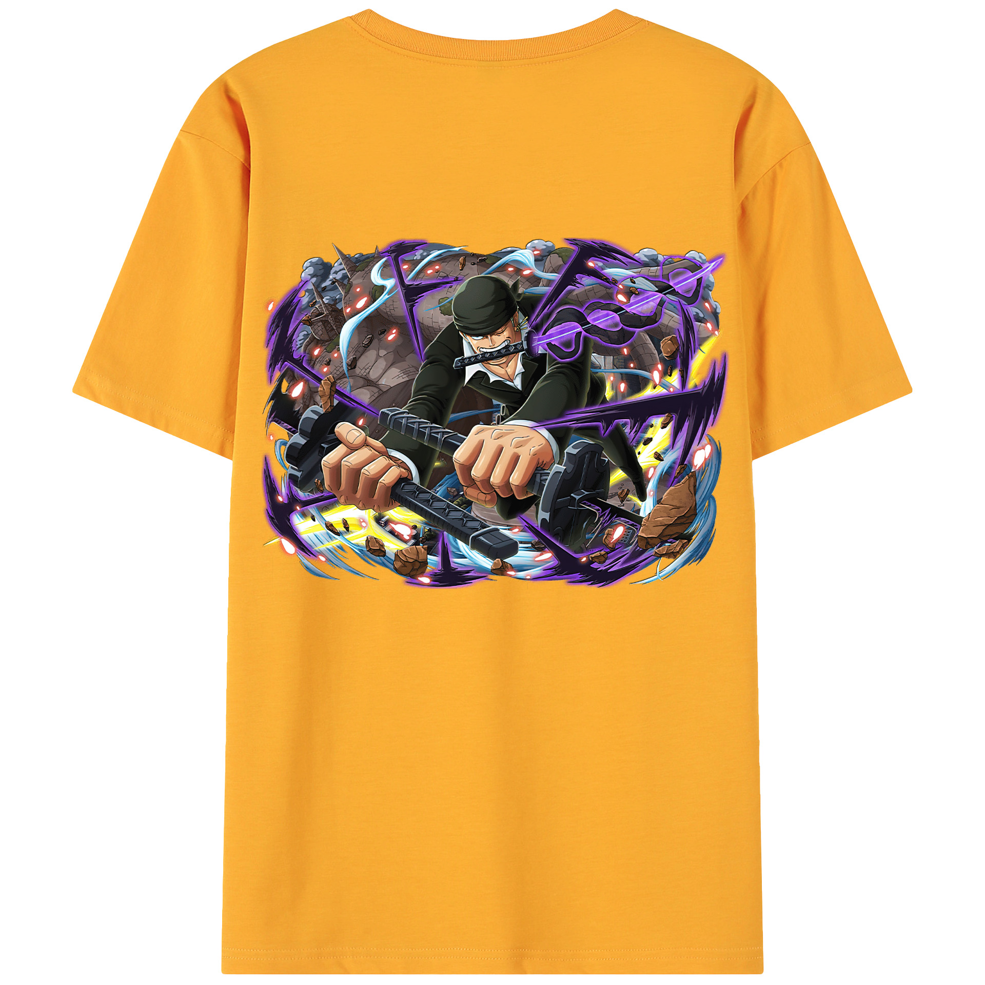 ワンピース ロロノア・ゾロ ONE PIECE Roronoa Zoro 綿100％ メンズ半袖Tシャツ（バックプリント） 通気性